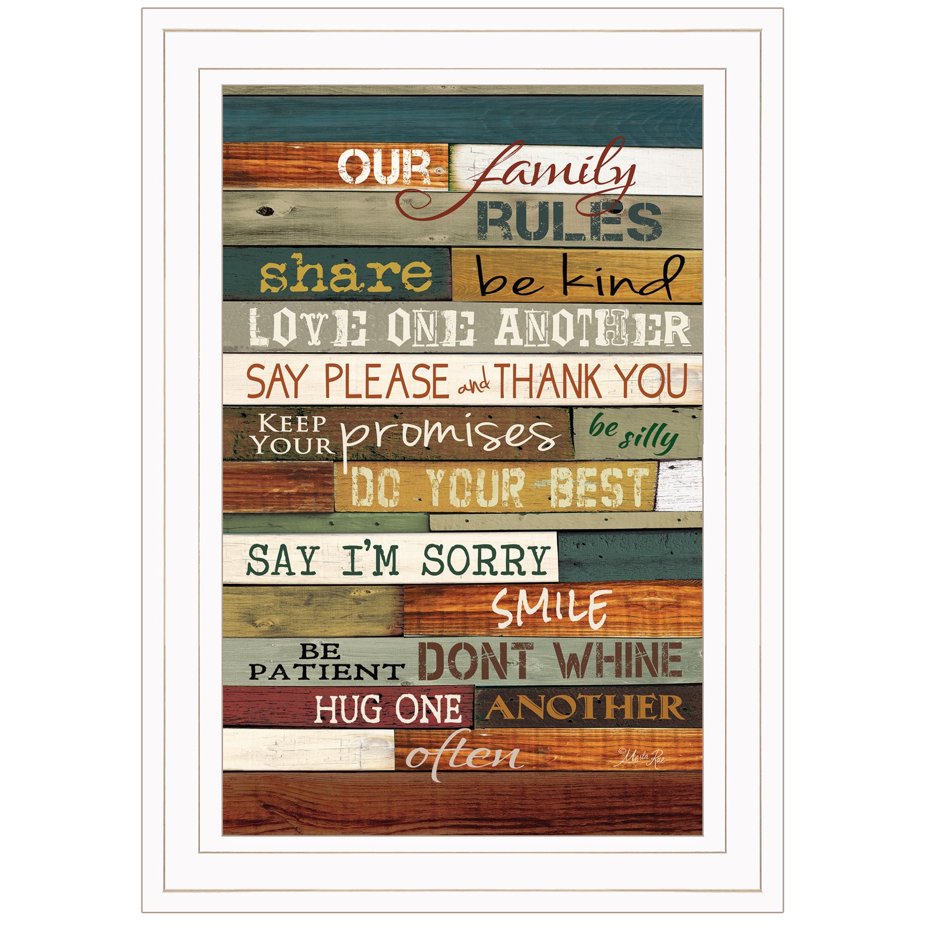 "Our Family Rules" By Marla Rae, Ready to Hang Framed Print, White Frame--1