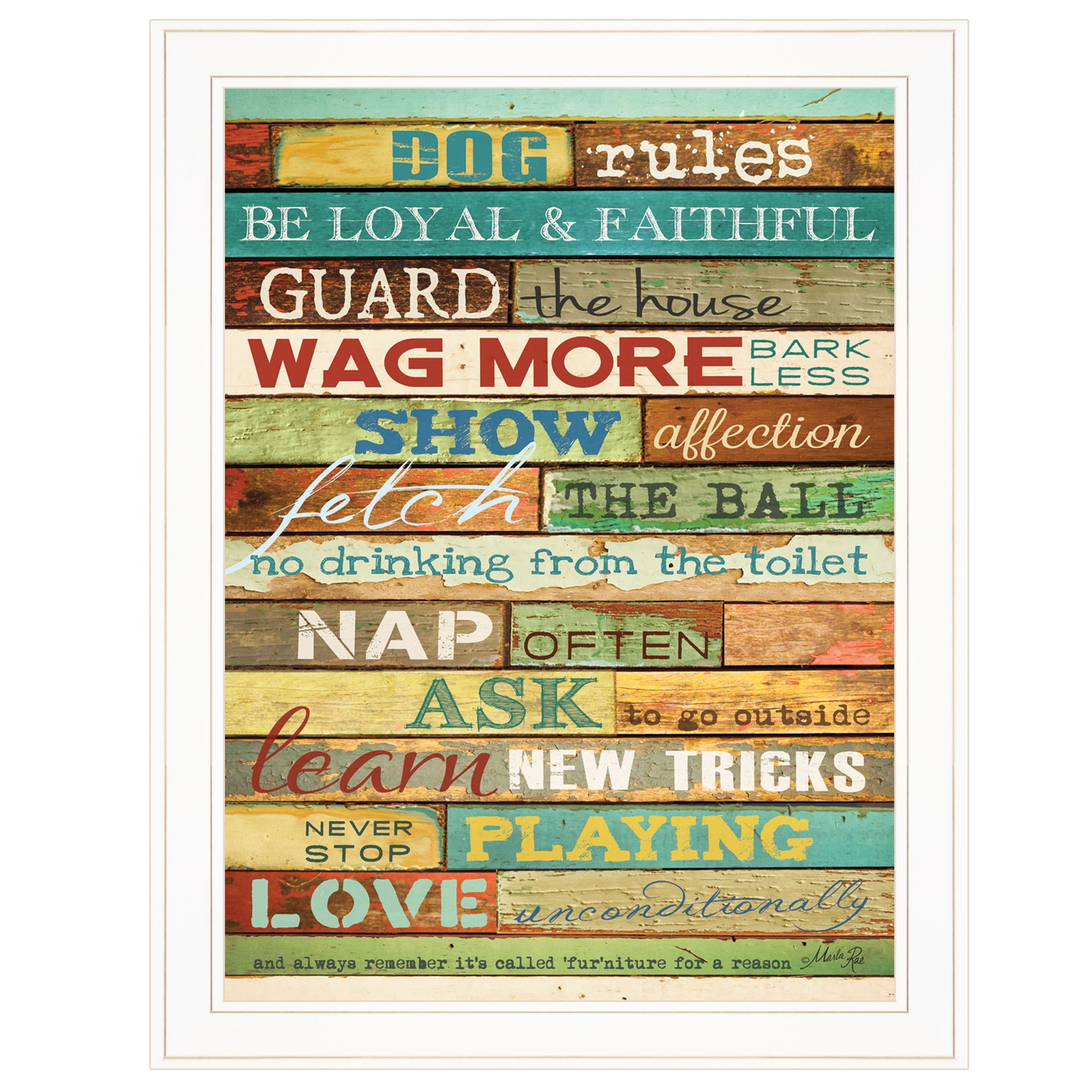 "Dog Rules" By Marla Rae, Ready to Hang Framed Print, White Frame--1