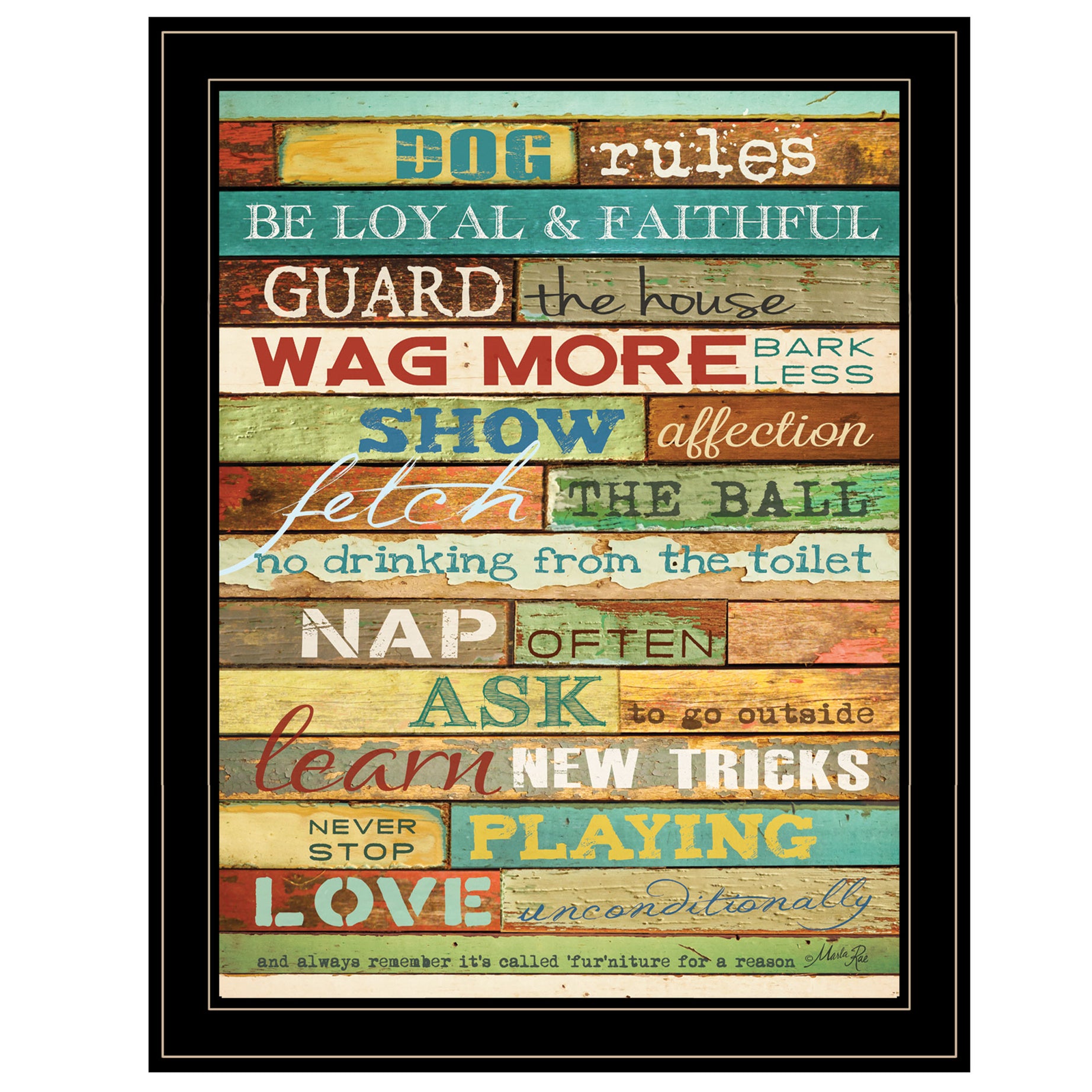 "Dog Rules" By Marla Rae, Ready to Hang Framed Print, Black Frame--1