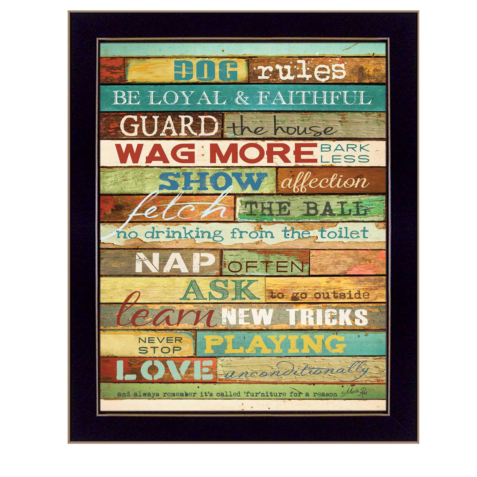 "Dog Rules" By Marla Rae, Printed Wall Art, Ready To Hang Framed Poster, Black Frame--1