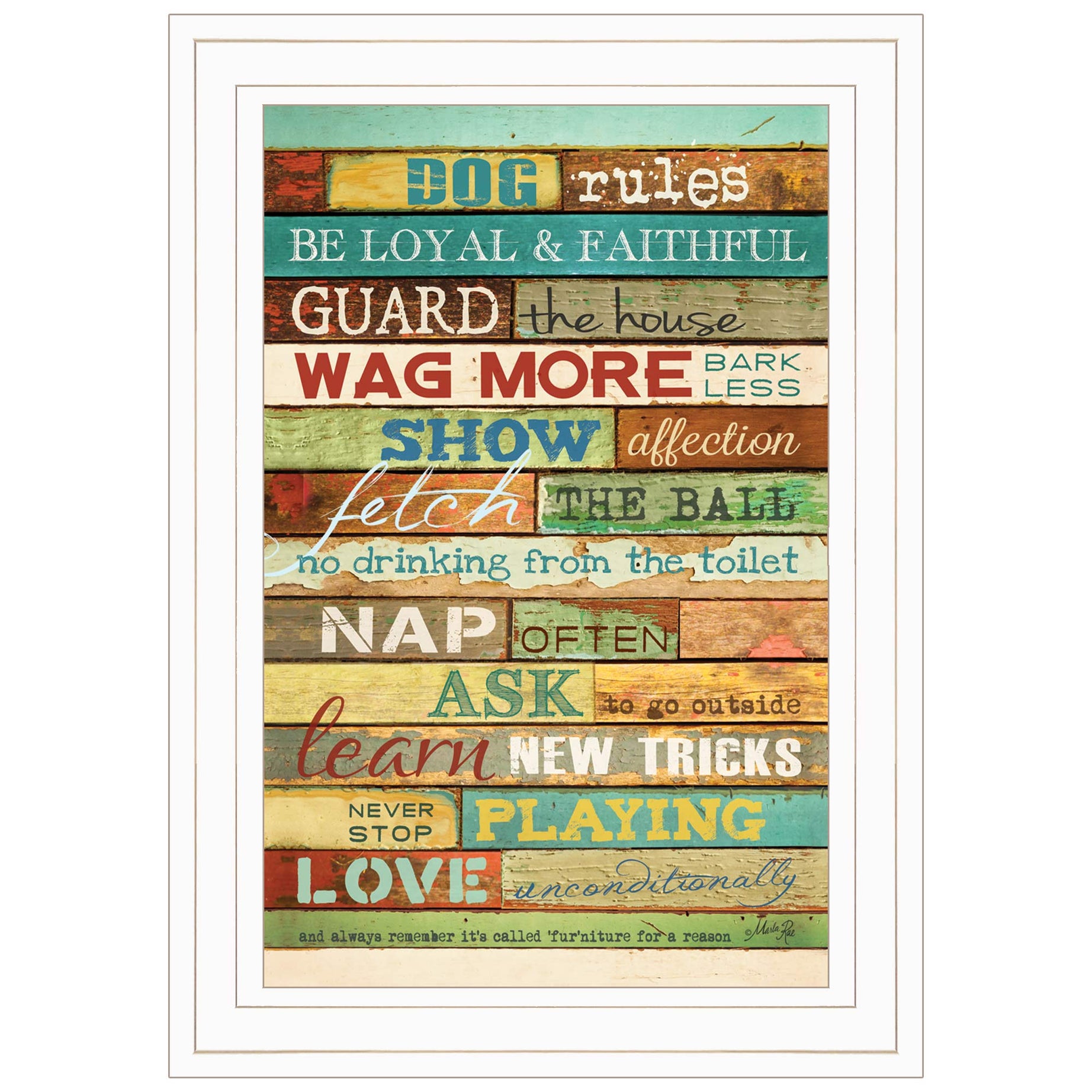 "Dog Rules" By Marla Rae, Ready to Hang Framed Print, White Frame--1