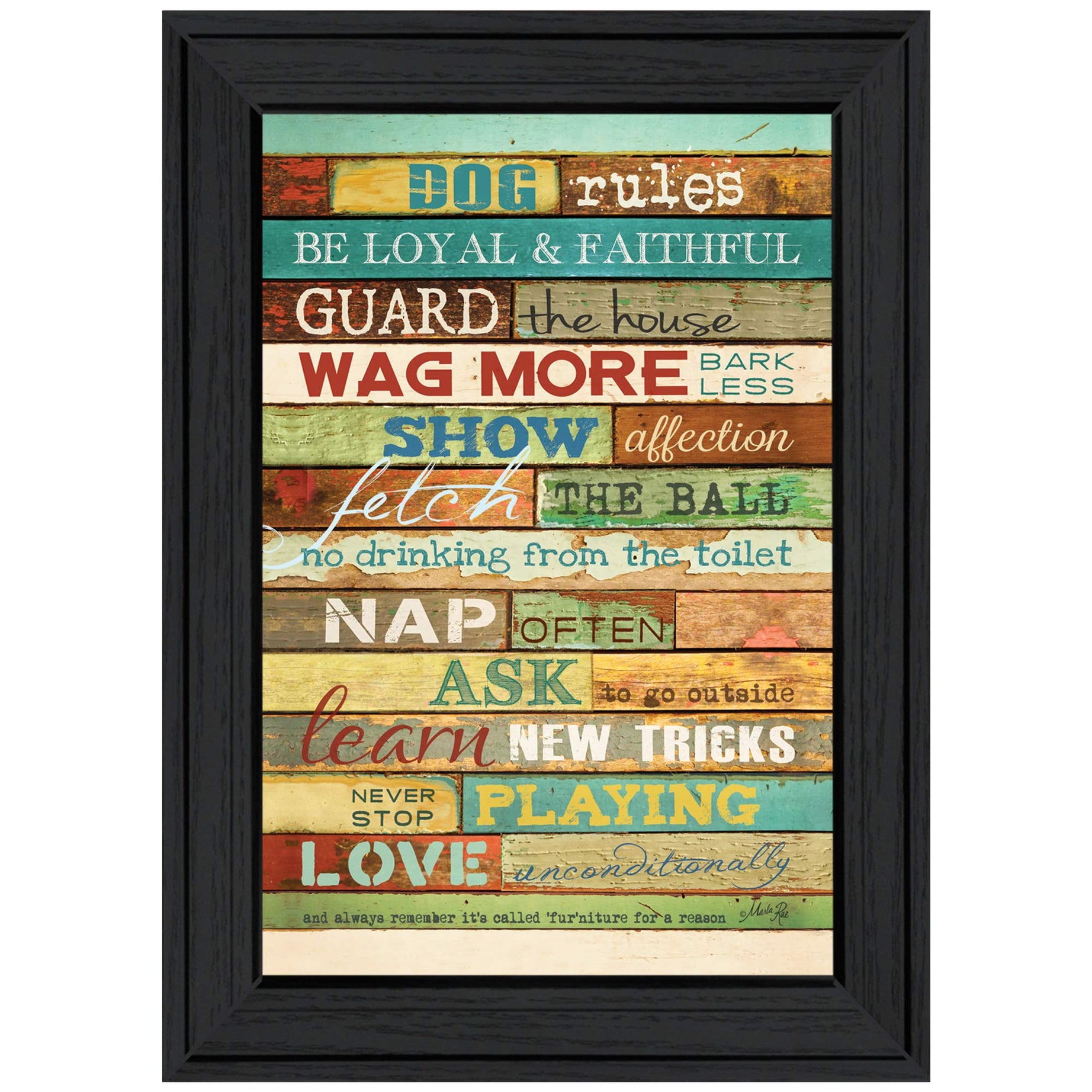 "Dog Rules" By Marla Rae, Ready to Hang Framed Print, Black Frame--1