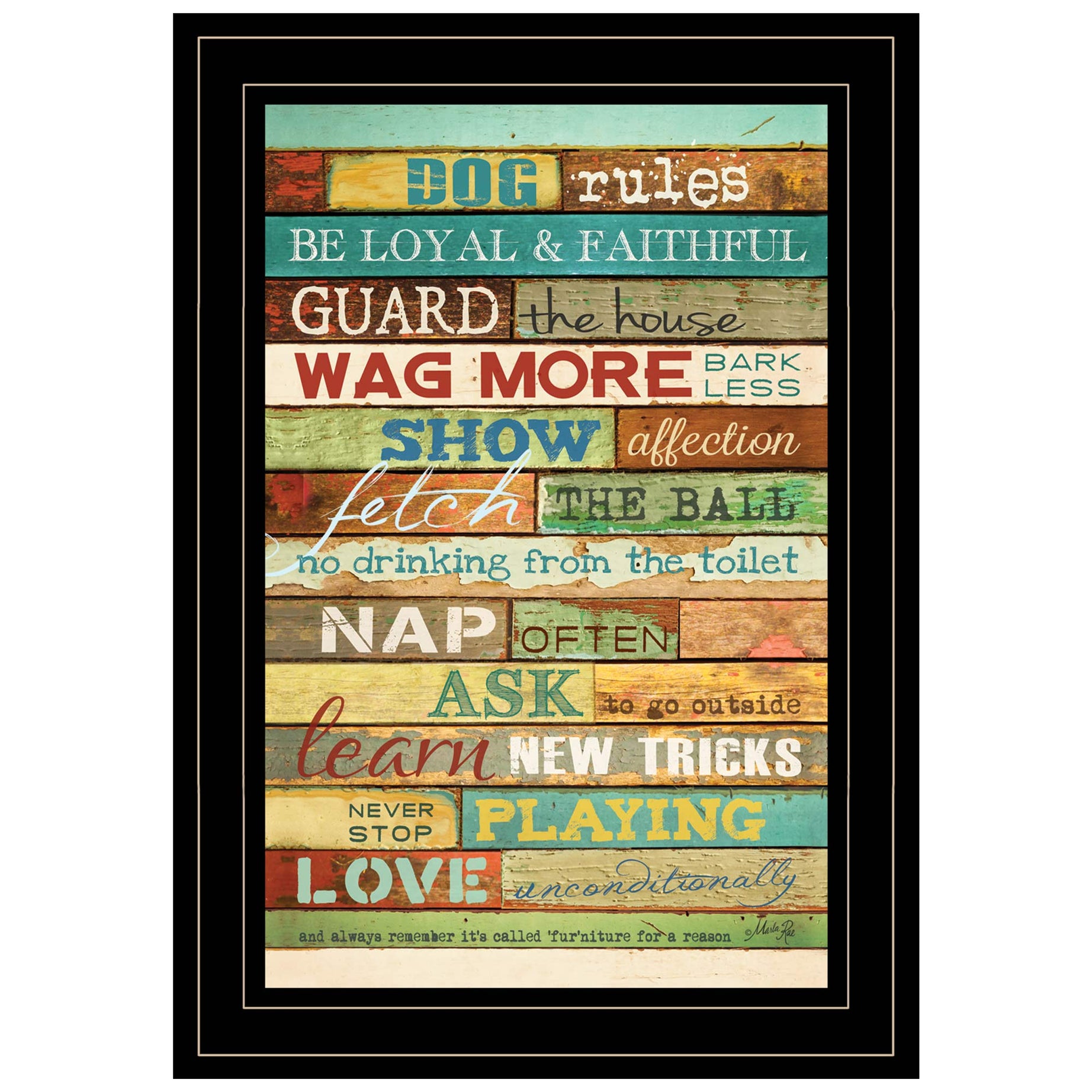 "Dog Rules" By Marla Rae, Ready to Hang Framed Print, Black Frame--1