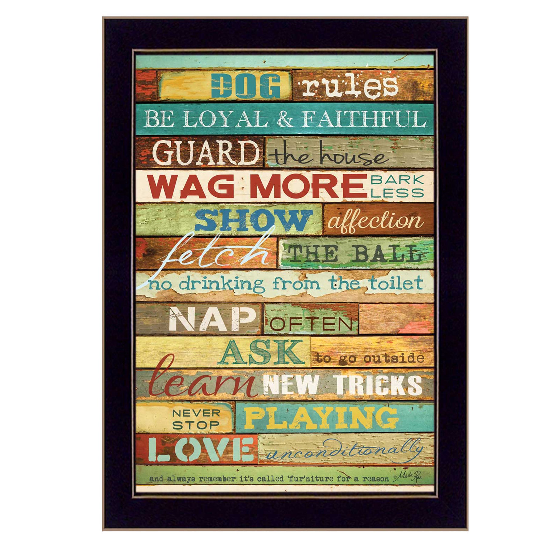 "Dog Rules" By Marla Rae, Printed Wall Art, Ready To Hang Framed Poster, Black Frame--1