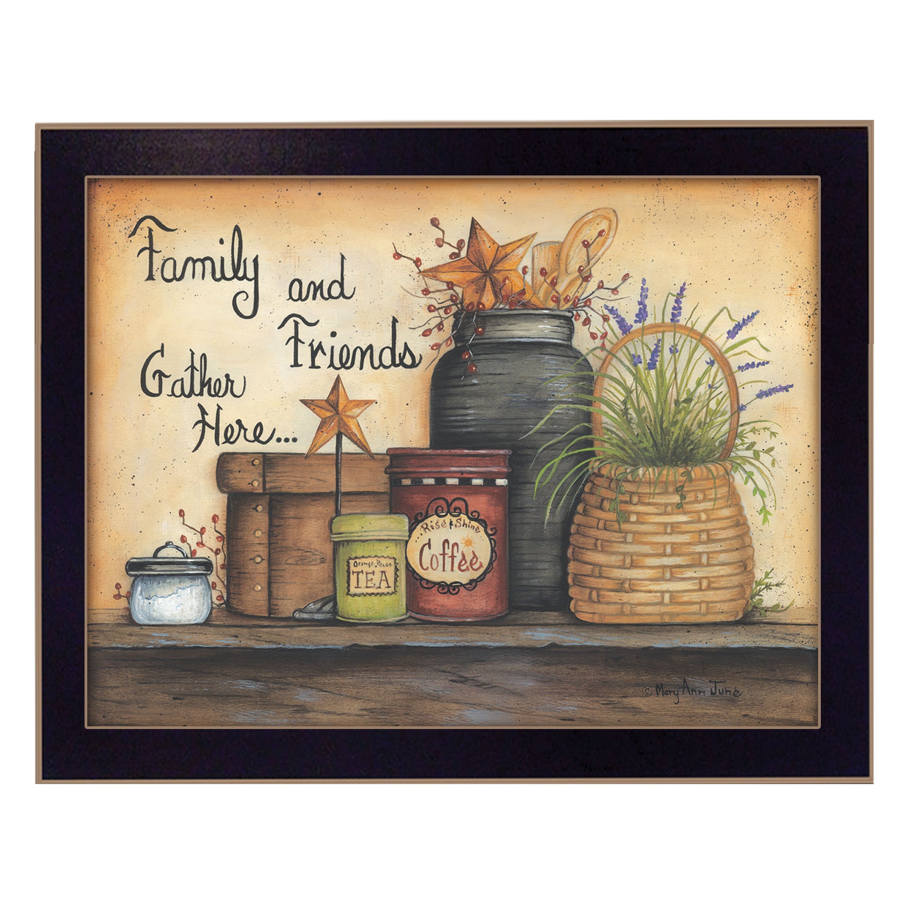 "Family and Friends" By Mary June, Printed Wall Art, Ready To Hang Framed Poster, Black Frame--1