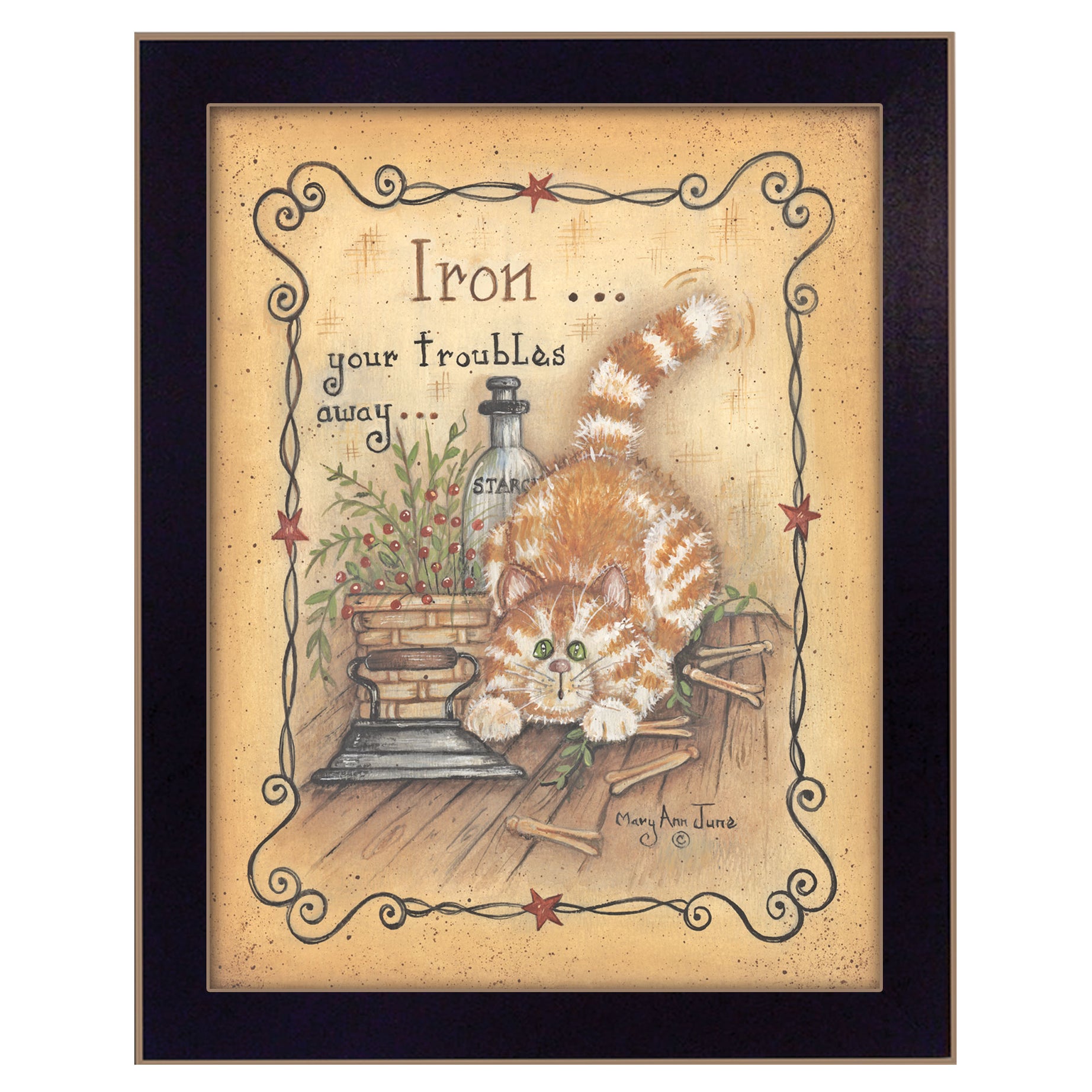 "Iron Your Troubles" By Mary June, Printed Wall Art, Ready To Hang Framed Poster, Black Frame--1