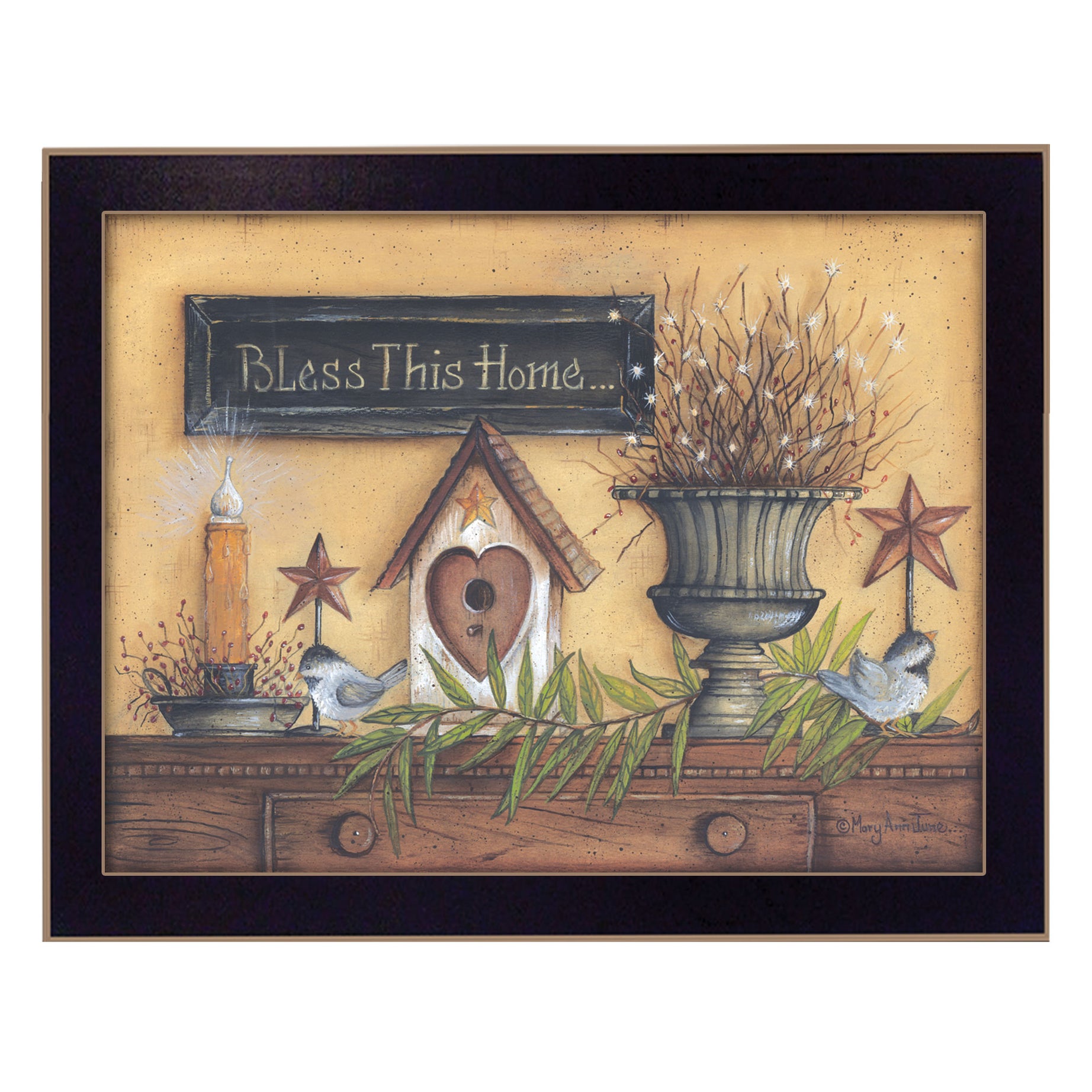 "Bless This Home" By Mary June, Printed Wall Art, Ready To Hang Framed Poster, Black Frame--1