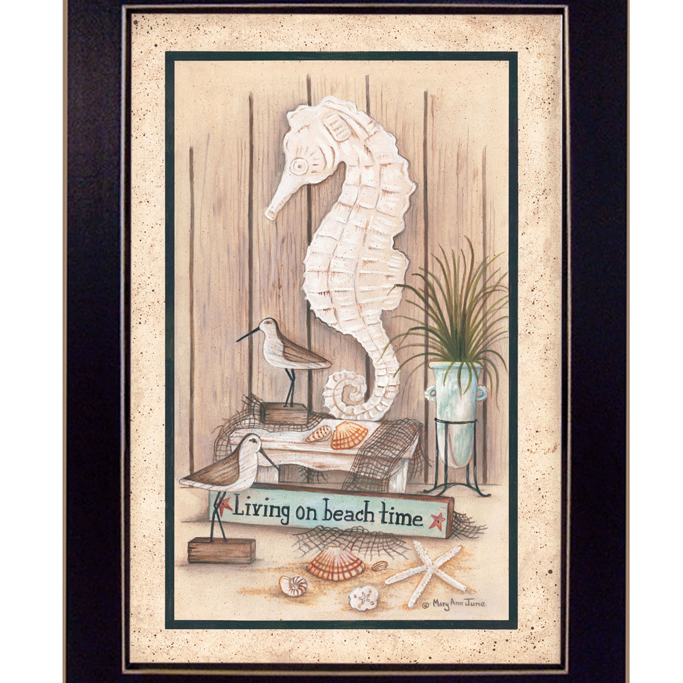 "Living on Beach Time" by Artisan Mary June, Ready to Hang Framed Print, Black Frame--1