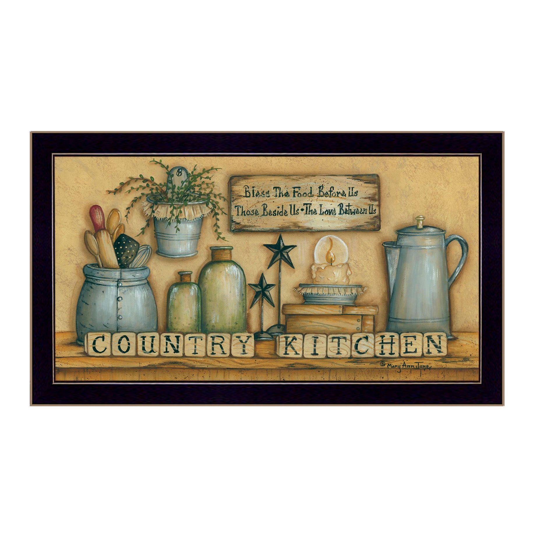 "Country Kitchen" By Mary June, Printed Wall Art, Ready To Hang Framed Poster, Black Frame--1