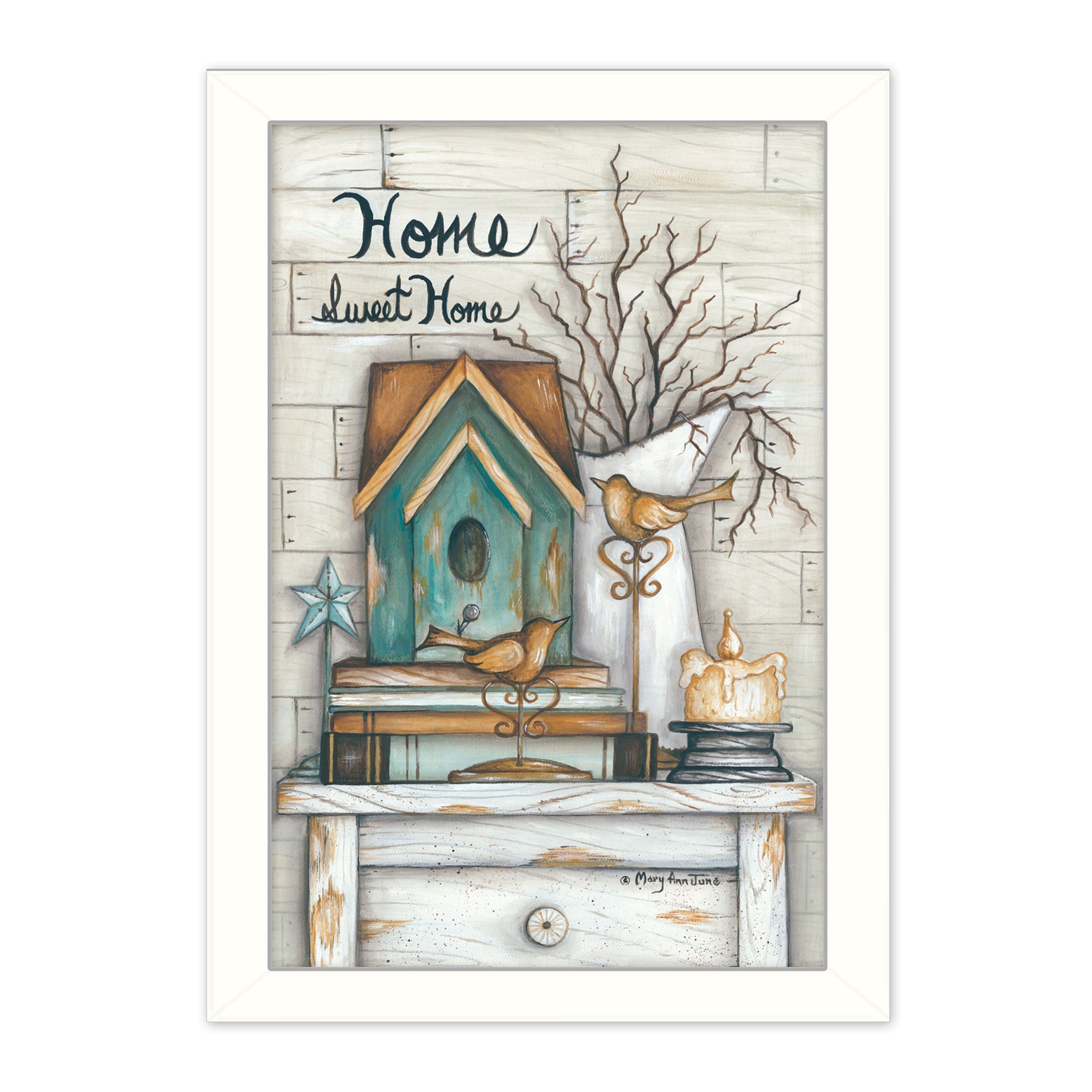 "Home Sweet Home" By Mary June, Printed Wall Art, Ready To Hang Framed Poster, White Frame--1