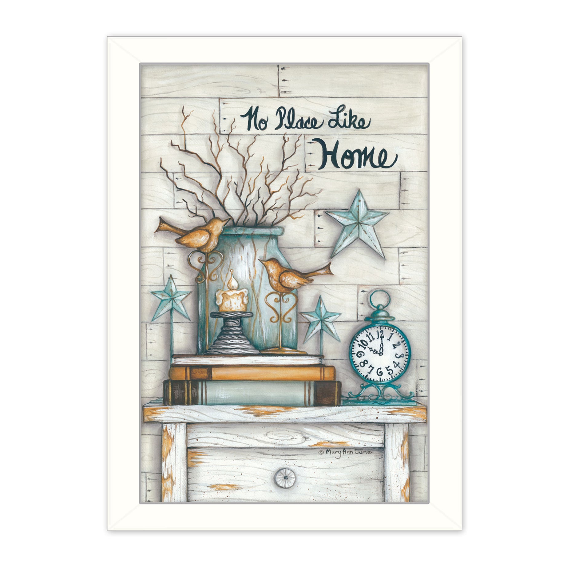 "No Place Like Home" By Mary June, Printed Wall Art, Ready To Hang Framed Poster, White Frame--1