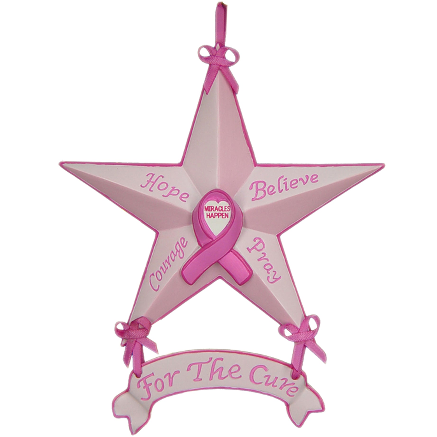 "Breast Cancer Awareness Star Ornaments 6-pack" by Trendy Decor 4U, Ready to Hang--1