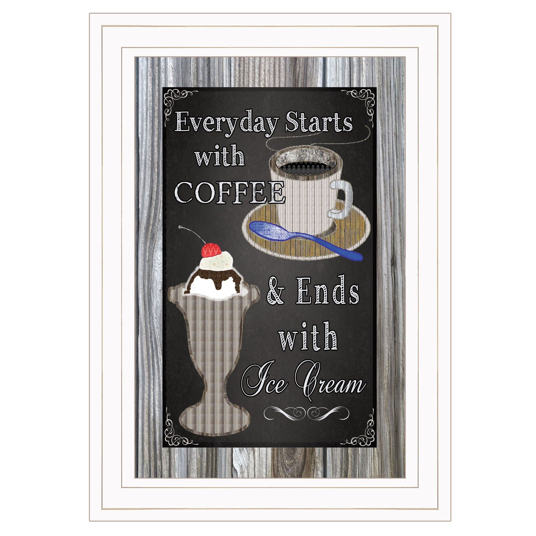 "Everyday Starts with Coffee" Chalkboard framed By Trendy Decor 4U, Ready to Hang Framed Print, White Frame--1