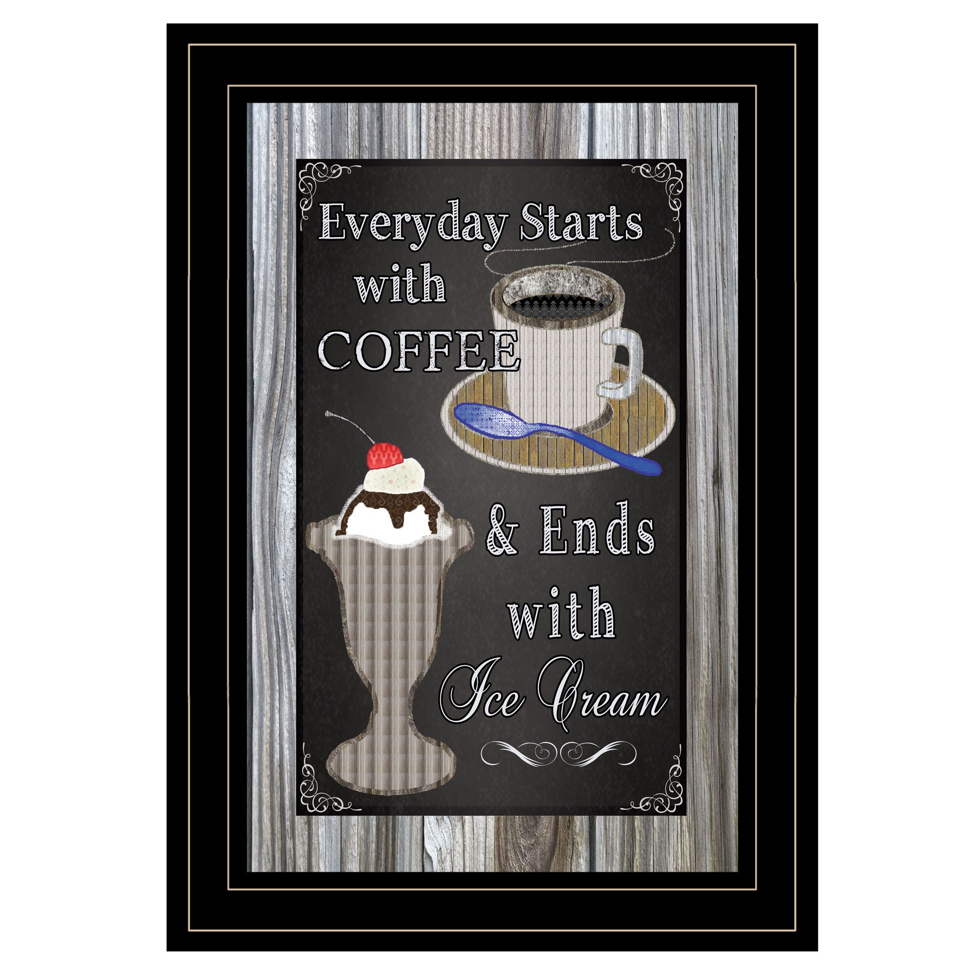 "Everyday Starts with Coffee" Chalkboard framed By Trendy Decor 4U, Ready to Hang Framed Print, Black Frame--1