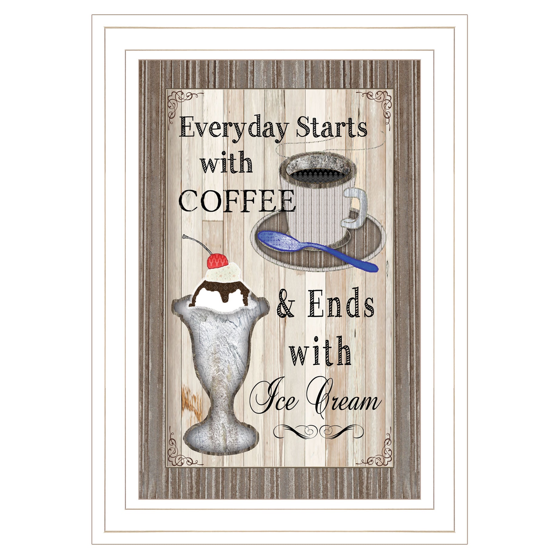 "Everyday Starts with Coffee" By Trendy Decor 4U, Ready to Hang Framed Print, White Frame--1