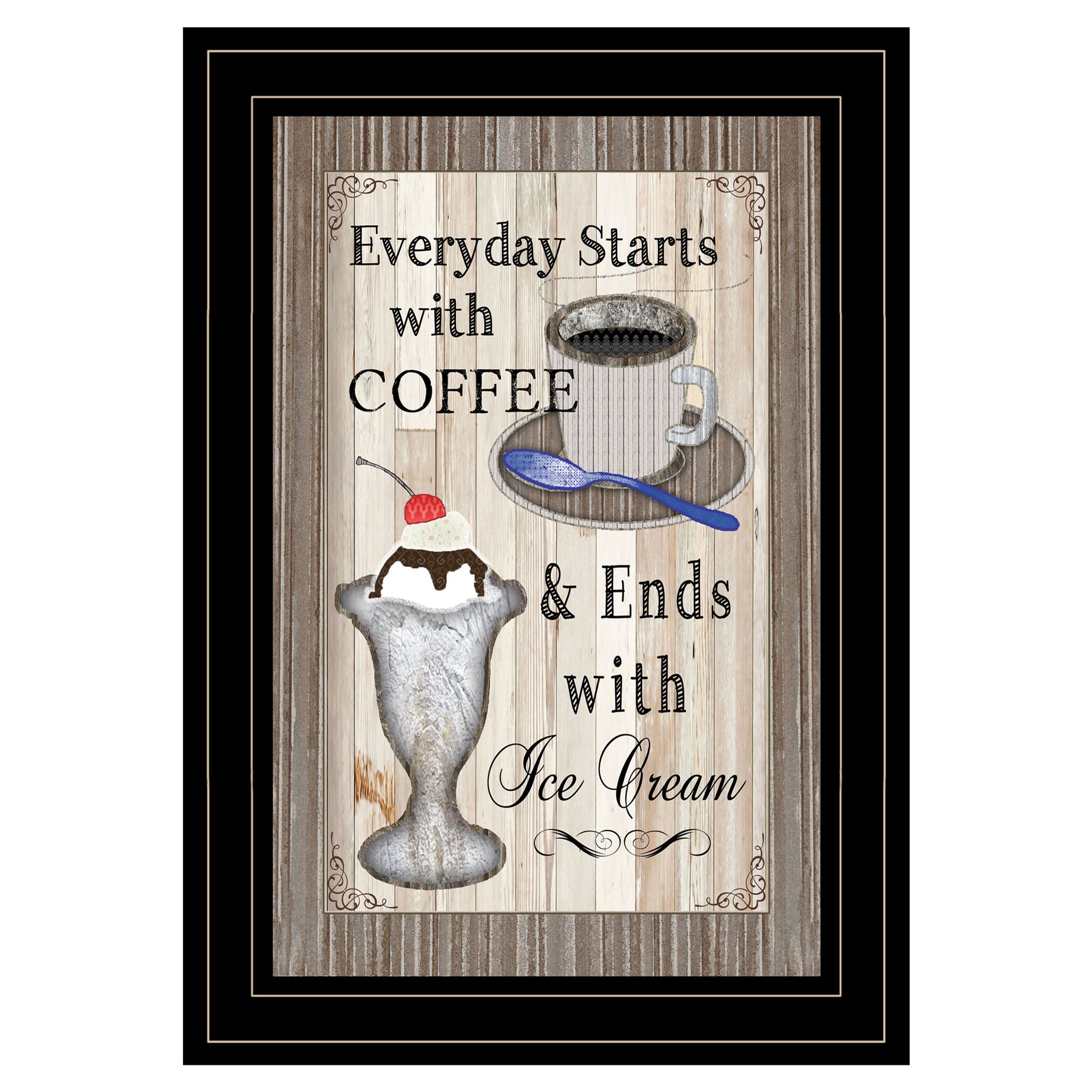 "Everyday Starts with Coffee" By Trendy Decor 4U, Ready to Hang Framed Print, Black Frame--1