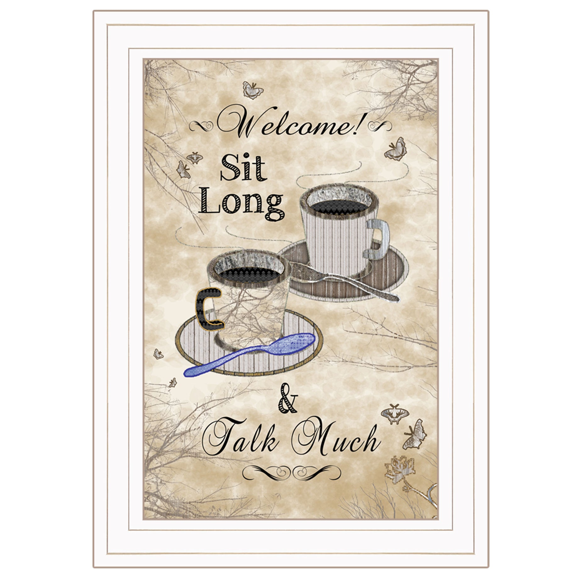 "Sit Long, Talk Much" by Artisan Trendy Decor 4U, Ready to Hang Framed Print, White Frame--1