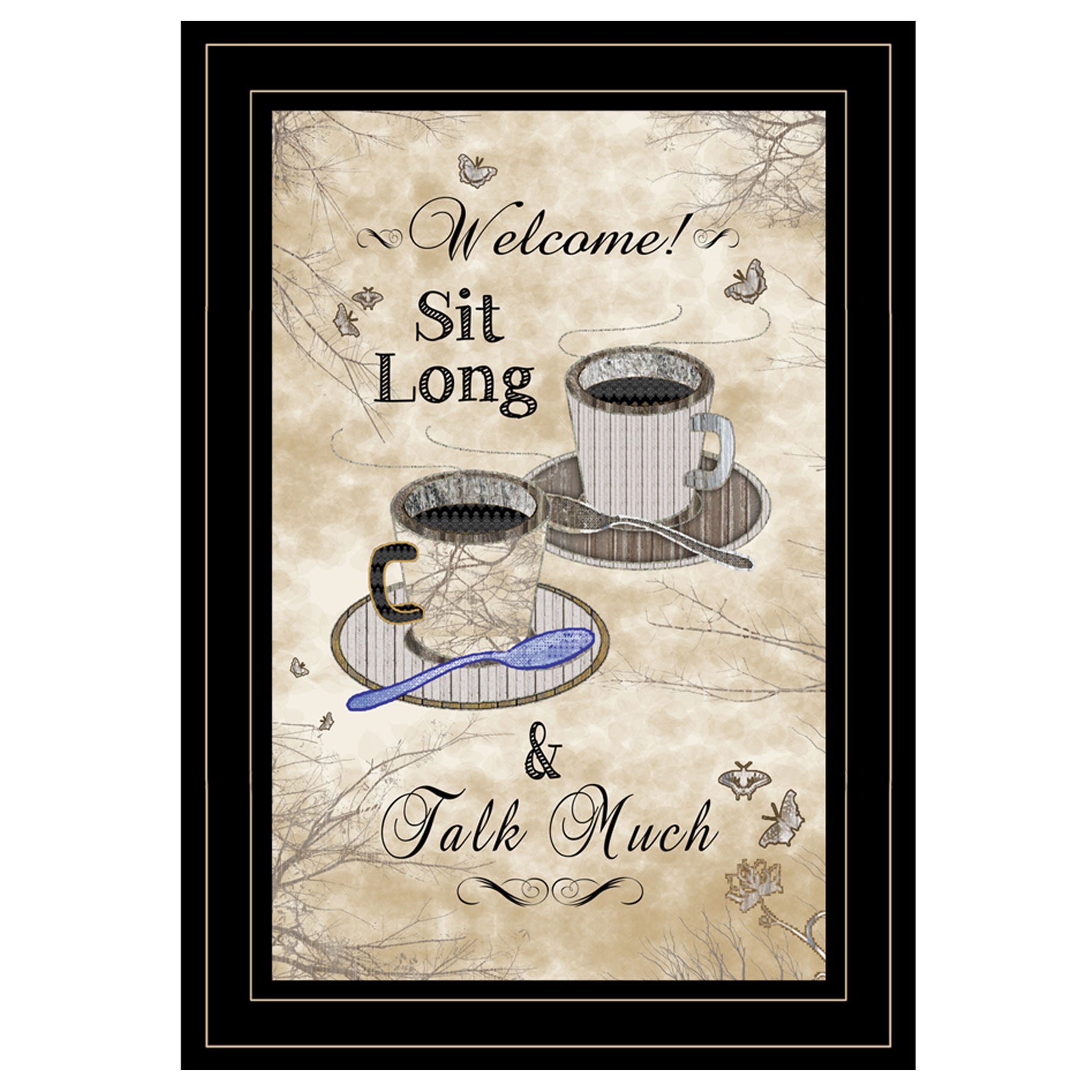 "Sit Long, Talk Much" by Artisan Trendy Decor 4U, Ready to Hang Framed Print, Black Frame--1