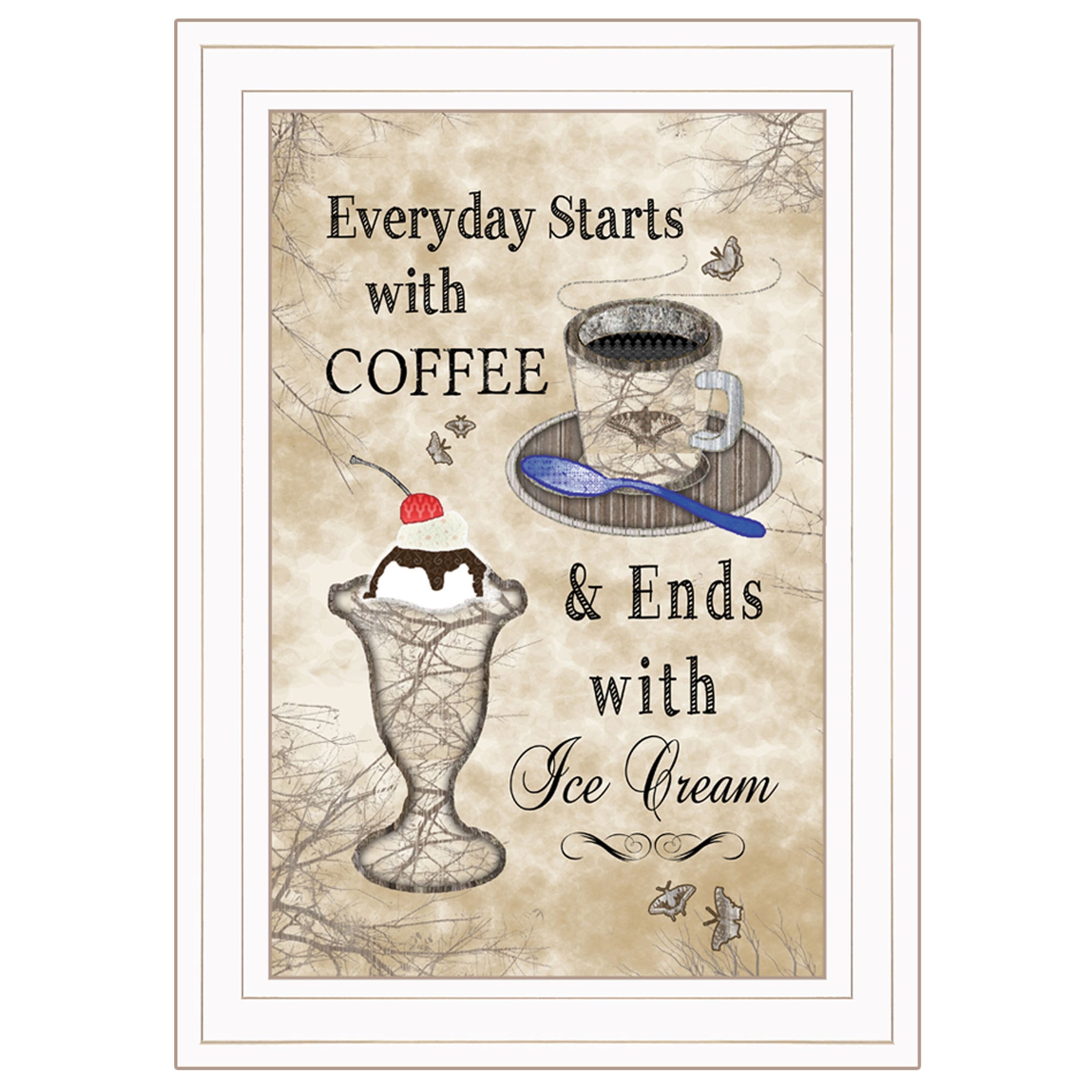 "Everyday Starts with Coffee" by Artisan Trendy Decor 4U, Ready to Hang Framed Print, White Frame--1