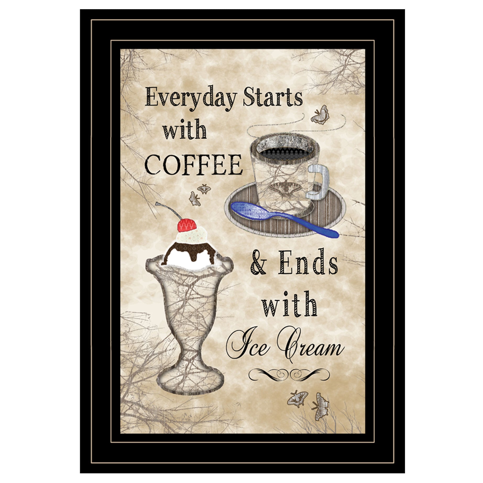 "Everyday Starts with Coffee" by Artisan Trendy Decor 4U, Ready to Hang Framed Print, Black Frame--1