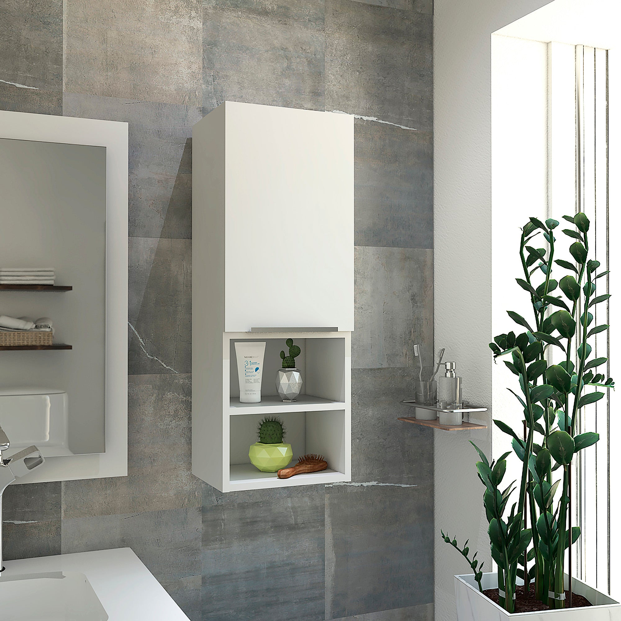 Mila  Bathroom Cabinet, Two Internal Shelves, Two External Shelves, Single Door -White--1