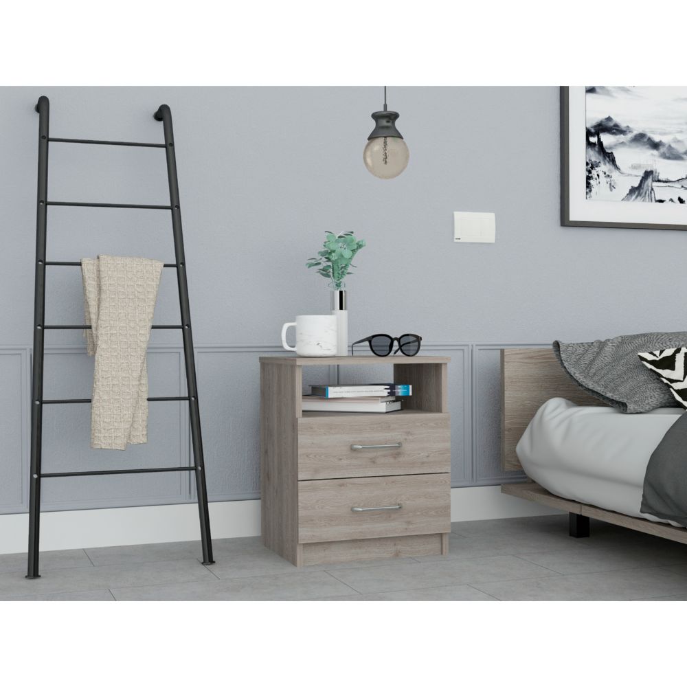 Napoles Nightstand , End Table, Side Table Superior Top, Two Drawers, One Shelf -Light Gray--1