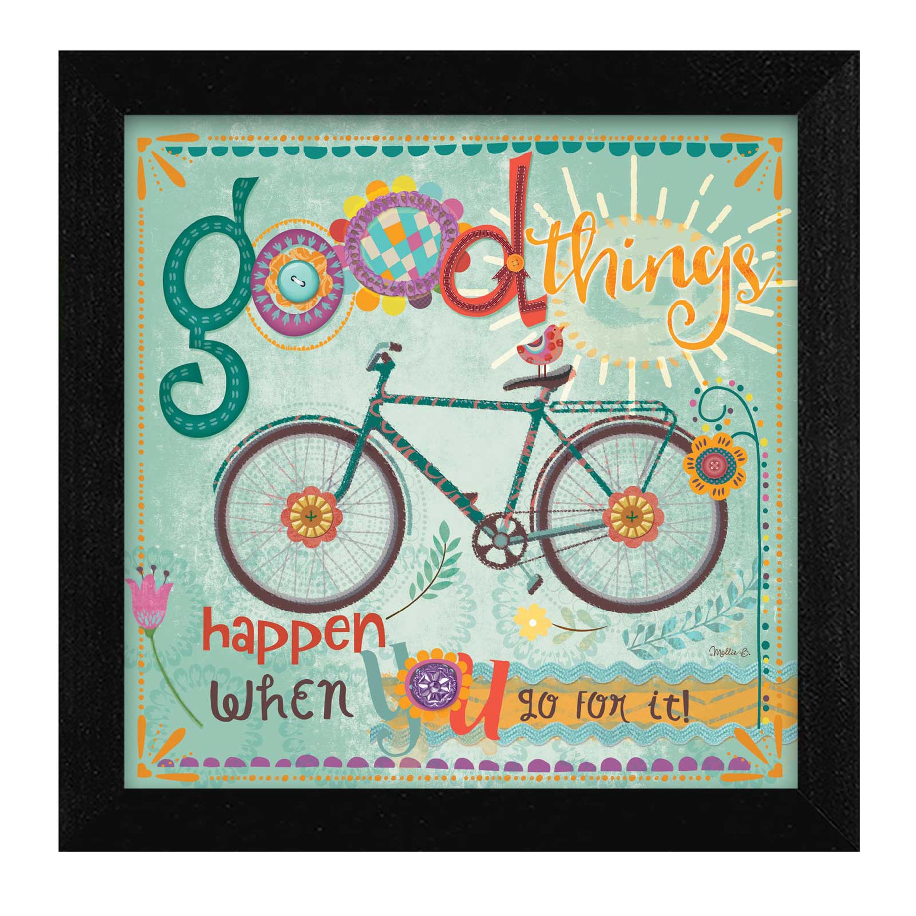 "Good Things Happen" By Mollie B., Printed Wall Art, Ready To Hang Framed Poster, Black Frame--1