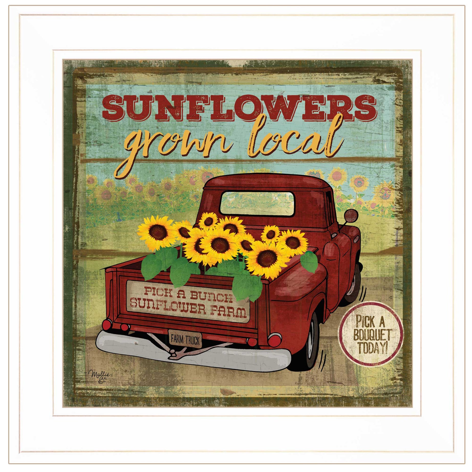 "Sunflowers from the Farm" By Mollie B, Ready to Hang Framed Print, White Frame--1