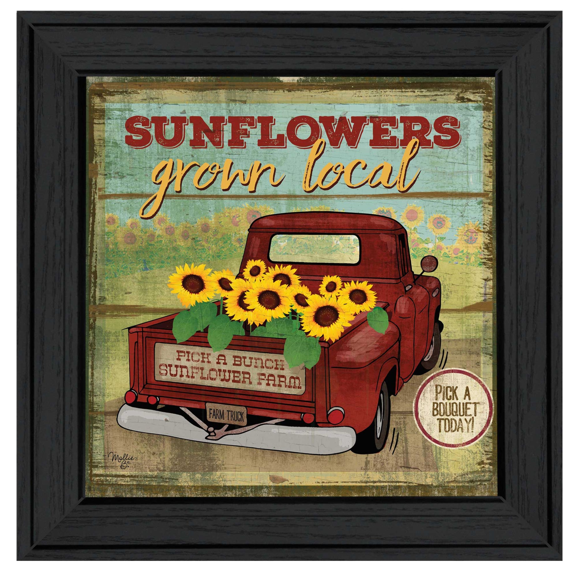 "Sunflowers from the Farm" By Mollie B, Ready to Hang Framed Print, Black Frame--1