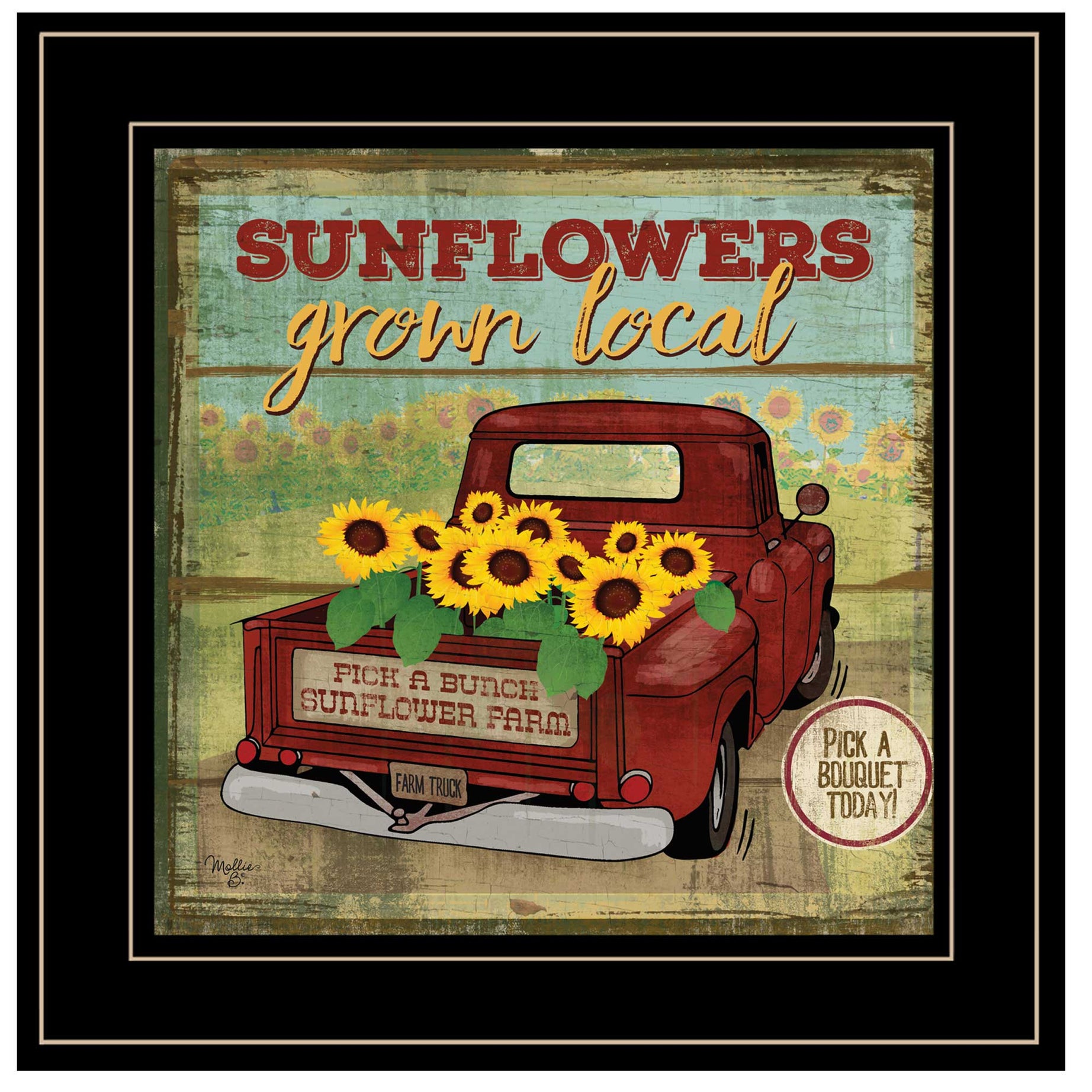 "Sunflowers from the Farm" By Mollie B, Ready to Hang Framed Print, Black Frame--1