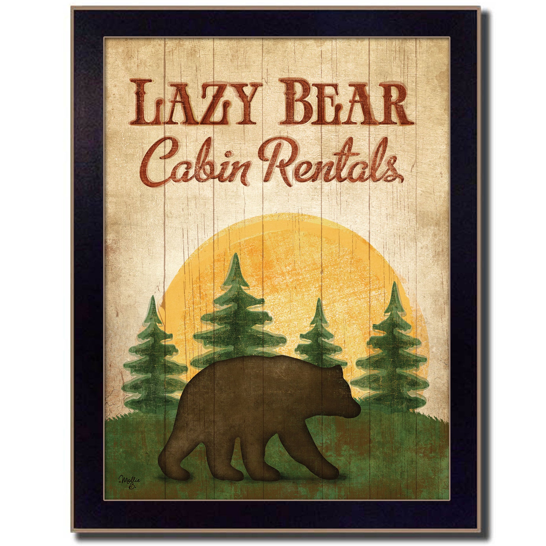 "Lazy Bear" By Mollie B., Printed Wall Art, Ready To Hang Framed Poster, Black Frame--1