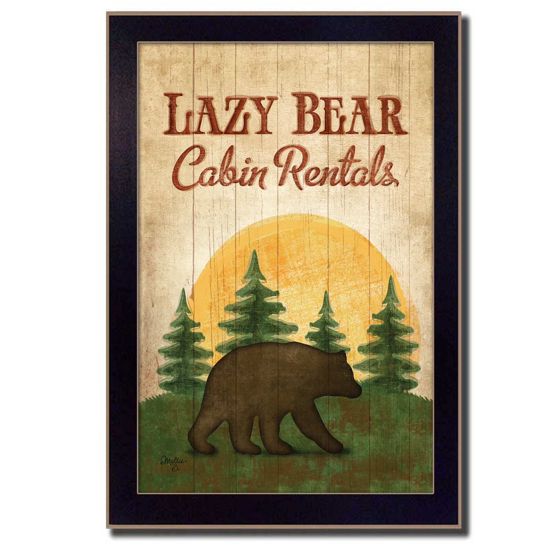 "Lazy Bear" By Mollie B., Printed Wall Art, Ready To Hang Framed Poster, Black Frame--1