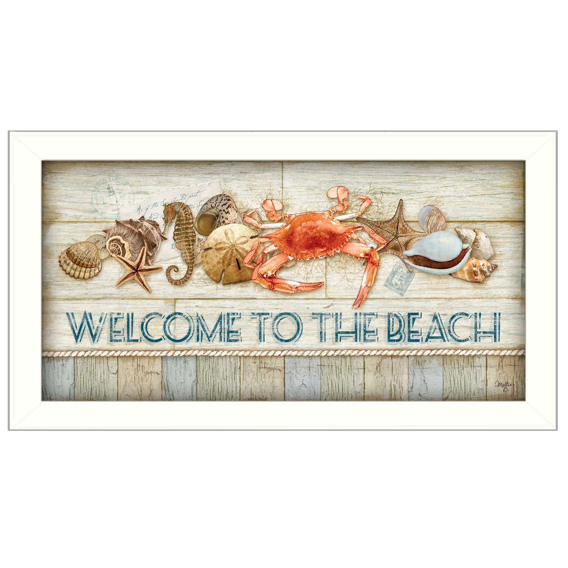 "Welcome to the Beach" By Mollie B., Printed Wall Art, Ready To Hang Framed Poster, White Frame--1