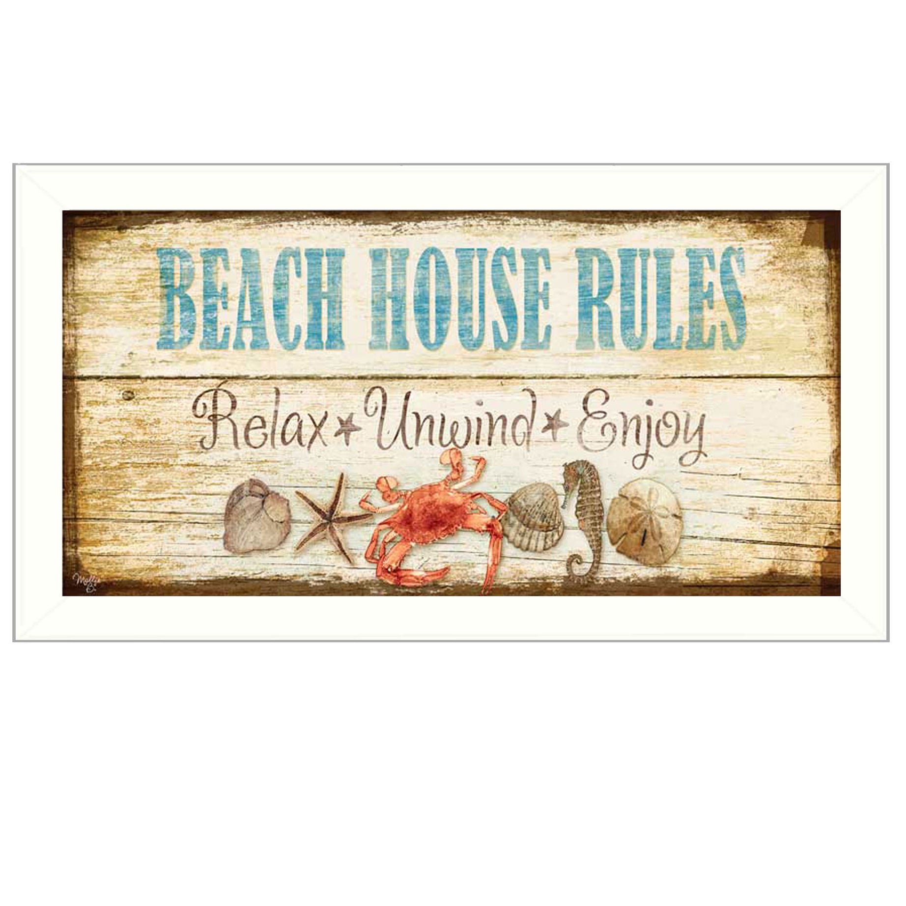 "Beach House Rules" By Mollie B., Printed Wall Art, Ready To Hang Framed Poster, White Frame--1