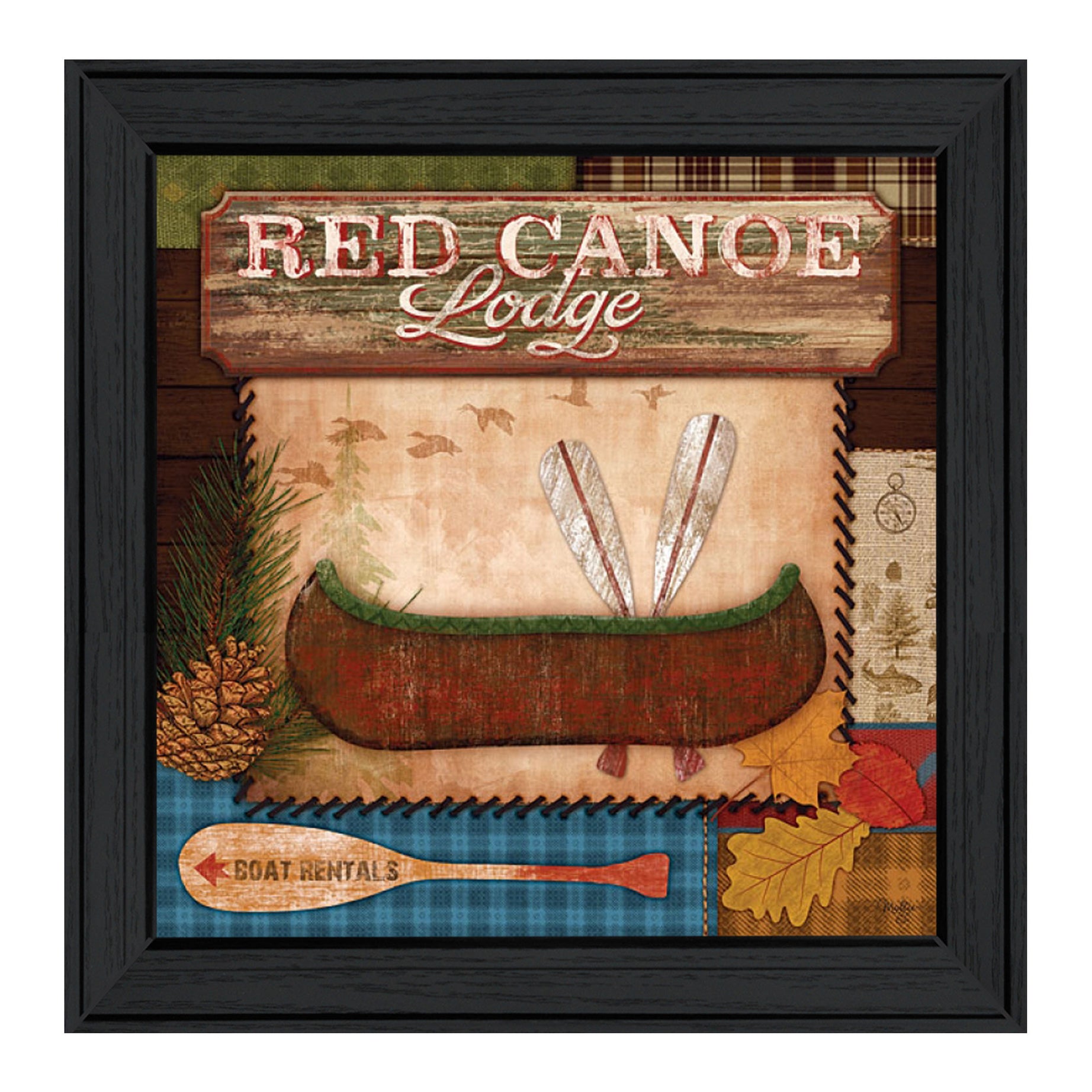 "Red Canoe Lodge" by Artisan Mollie B. , Ready to Hang Framed Print, Black Frame--1