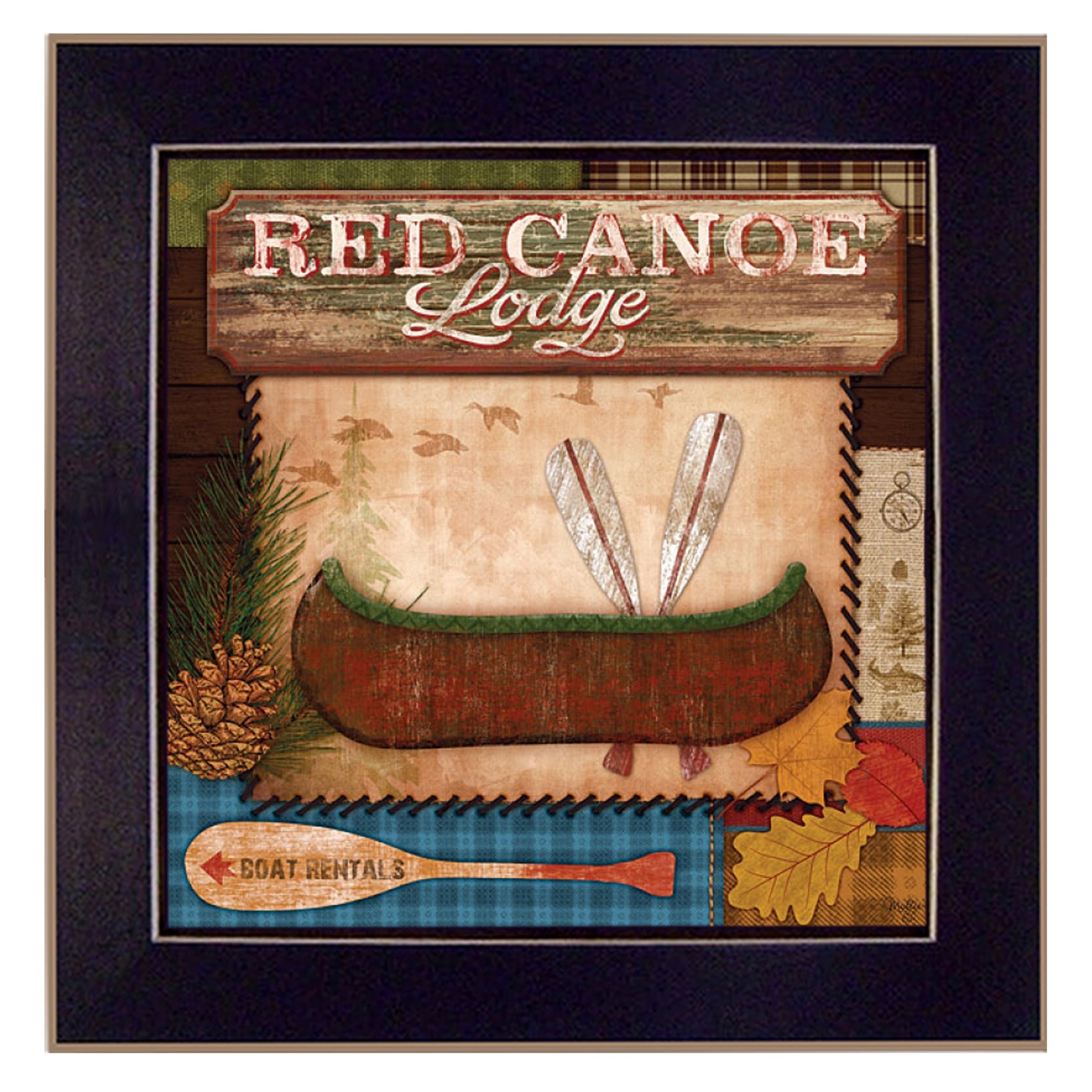 "Red Canoe Lodge" By Mollie B., Printed Wall Art, Ready To Hang Framed Poster, Black Frame--1