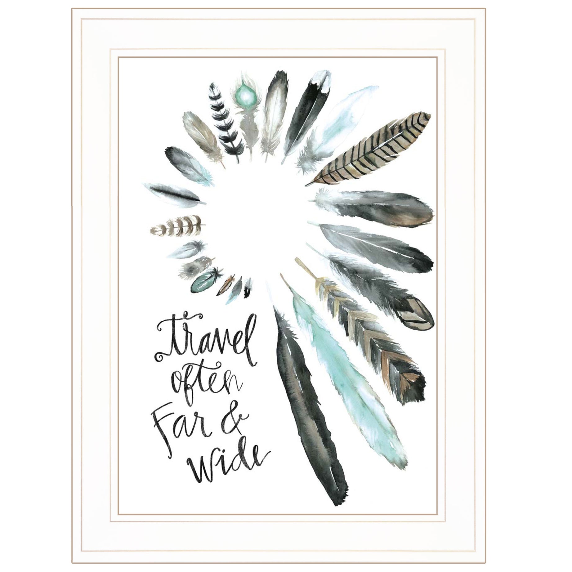 "Travel Often Far and Wide" by Masey St, Ready to Hang Framed print, White Frame--1