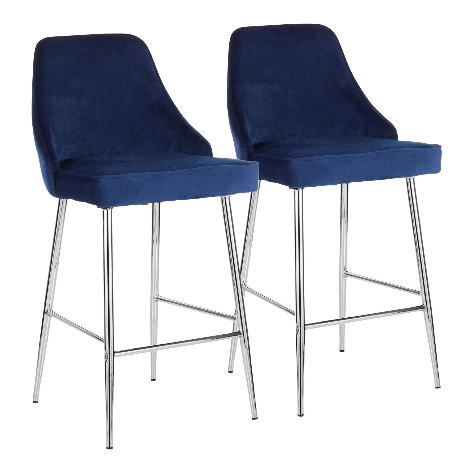 Marcel Contemporary Counter Stool in Chrome and Navy Blue Velvet by LumiSource - Set of 2--1