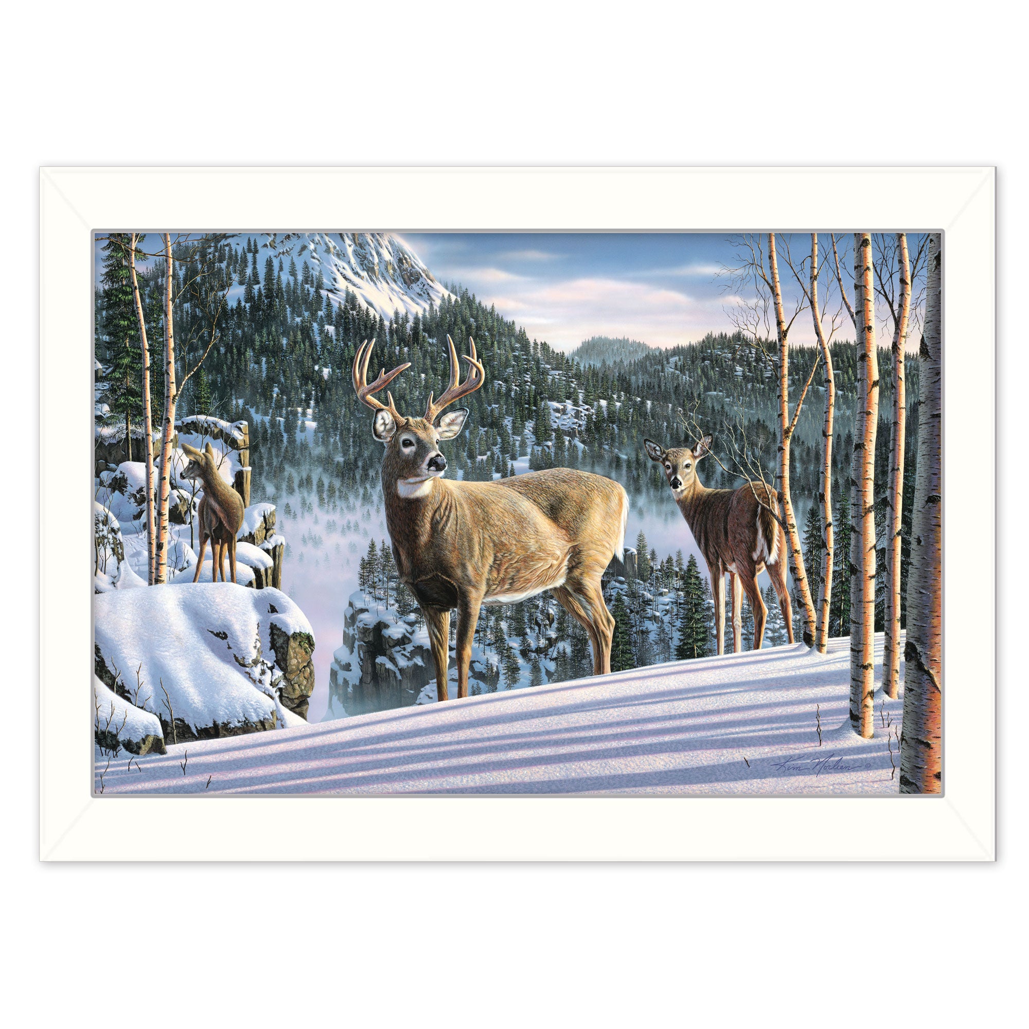 "Morning View Deer" by Kim Norlien, Ready to Hang Framed Print, White Frame--1