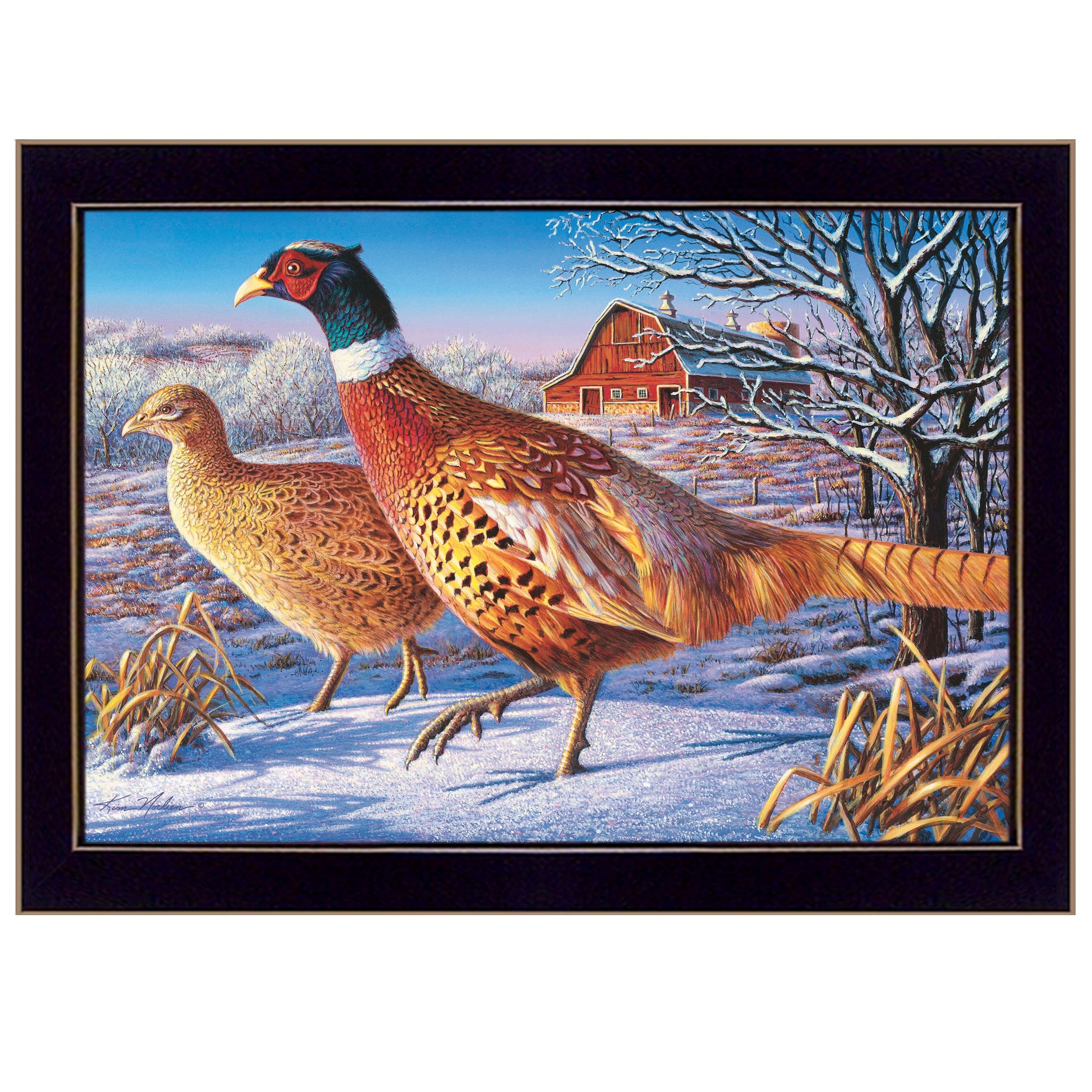 "Frosty Morning Ringnecks" by Kim Norlien, Ready to Hang Framed Print, Black Frame--1