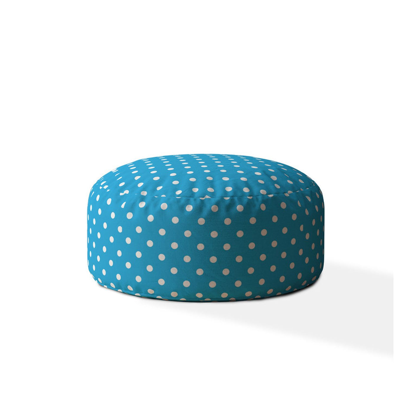 Indoor RETRO POLKA Coastal Blue Round Zipper Pouf - Stuffed - Extra Beads Included! - 24in dia x 20in tall--1