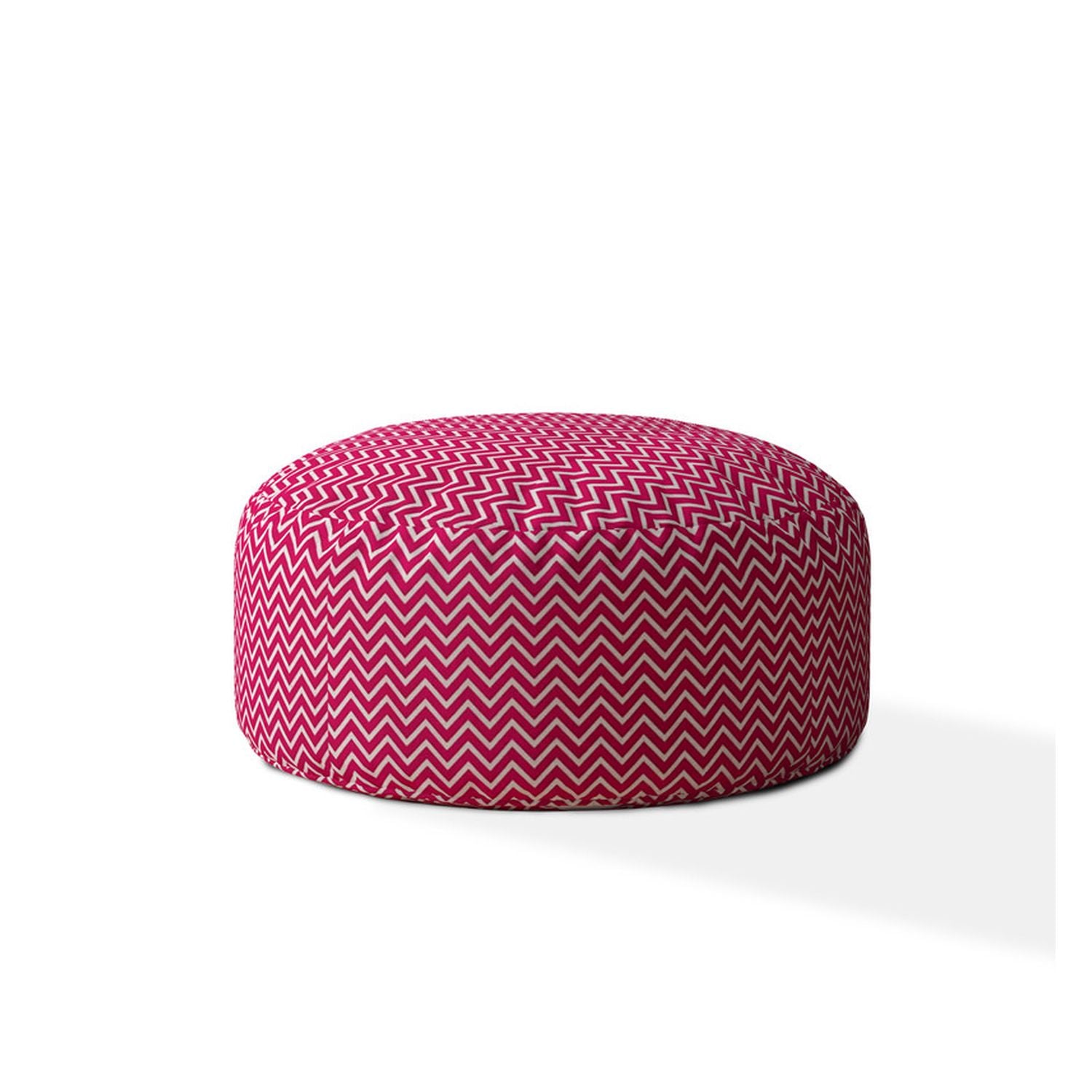 Indoor DIPPITY Hot Pink/White Round Zipper Pouf - Stuffed - Extra Beads Included! - 24in dia x 20in tall--1