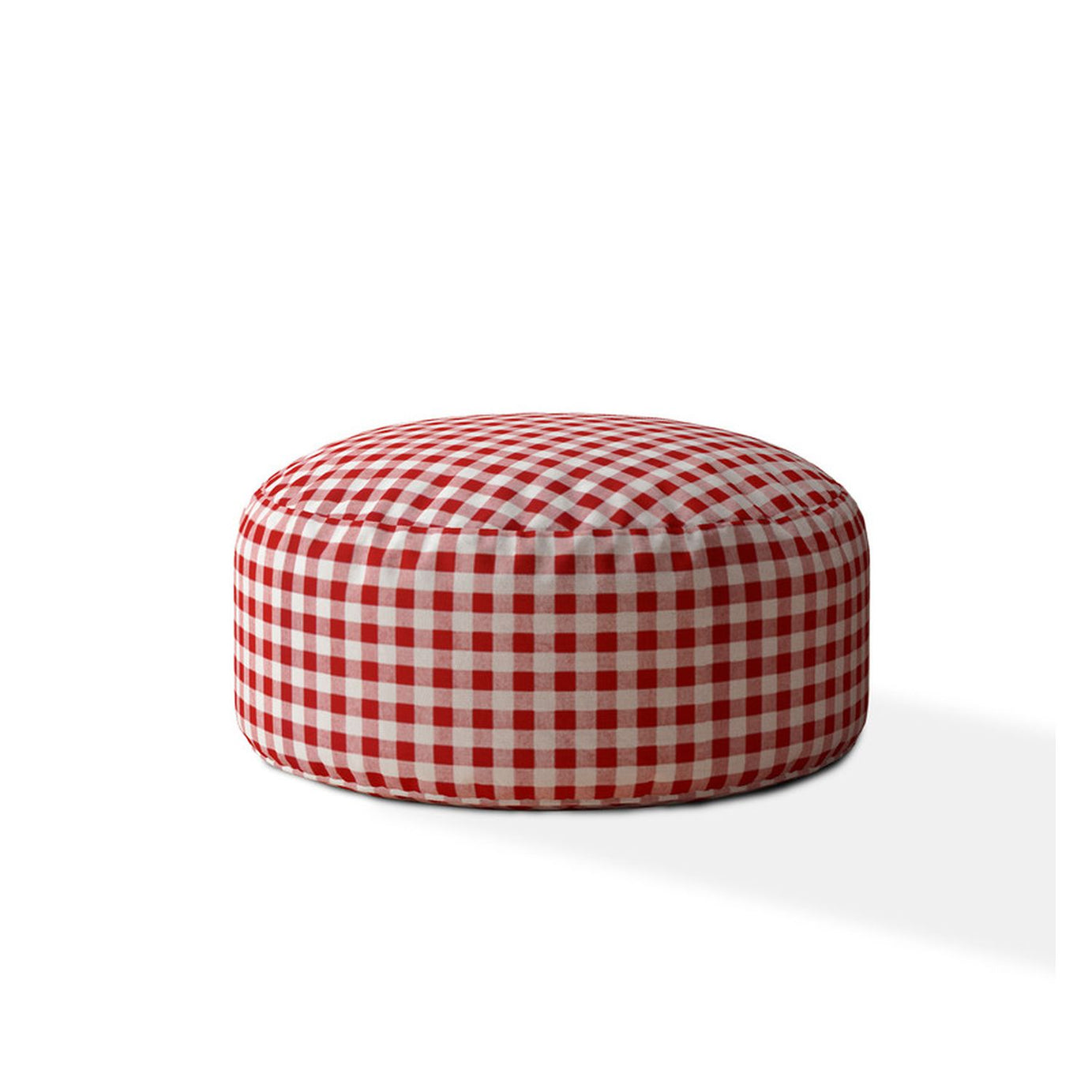 Indoor PLAIDO Bright Red Round Zipper Pouf - Stuffed - Extra Beads Included! - 24in dia x 20in tall--1