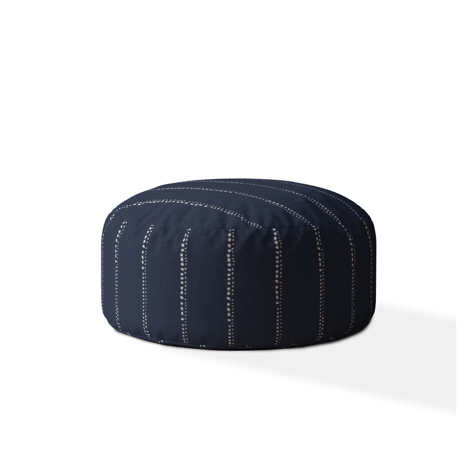 Indoor DRIZZLE Vintage Navy Round Zipper Pouf - Cover Only - 24in dia x 20in tall--1