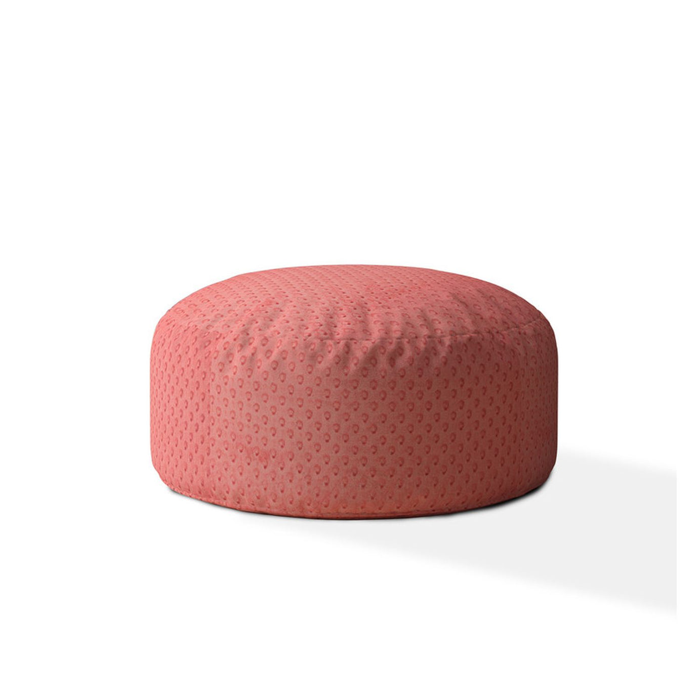 Indoor MINKY DIMPLE DOT Plush Coral Round Zipper Pouf - Stuffed - Extra Beads Included! - 24in dia x 20in tall--1