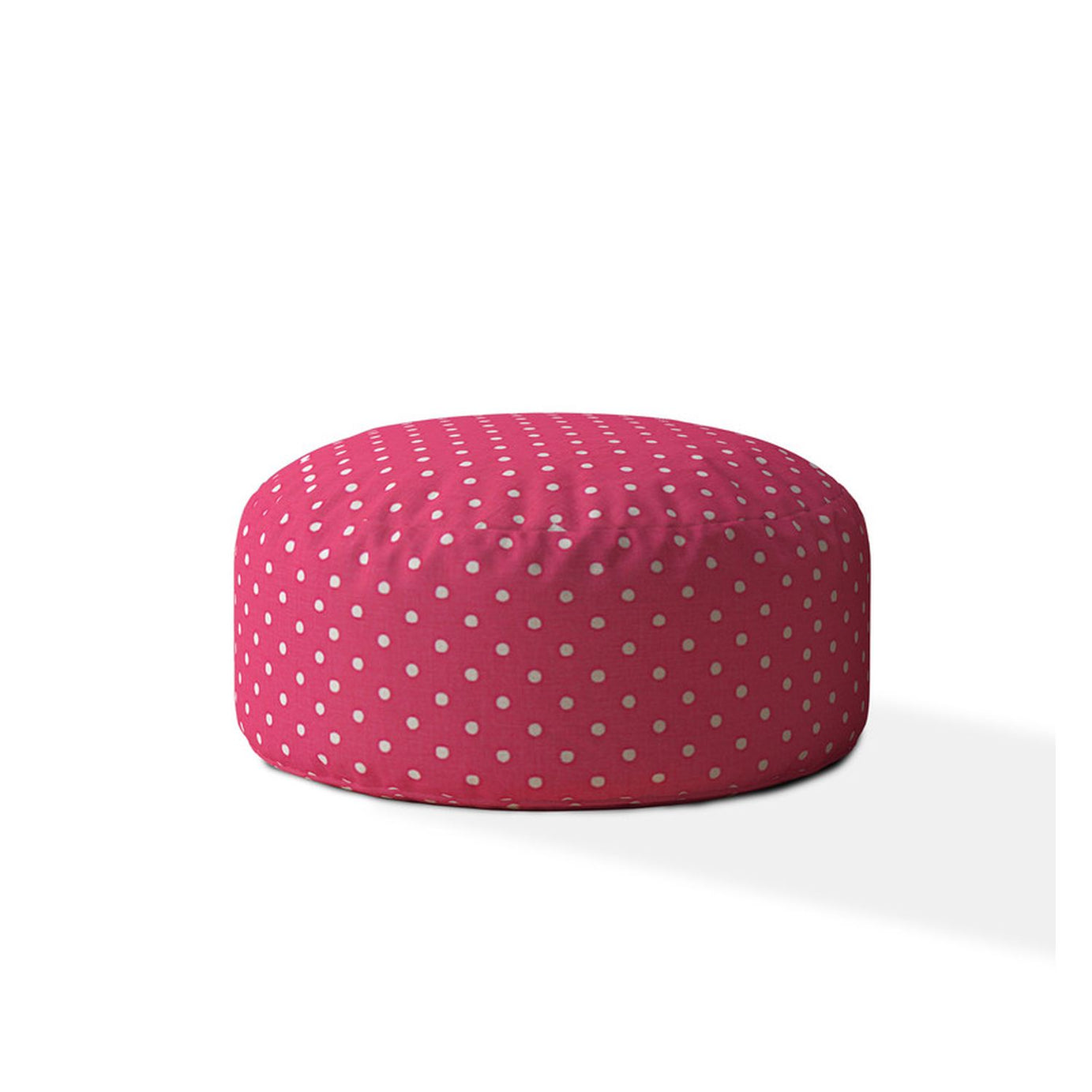 Indoor DINER DOT Hot Pink/White Round Zipper Pouf - Stuffed - Extra Beads Included! - 24in dia x 20in tall--1