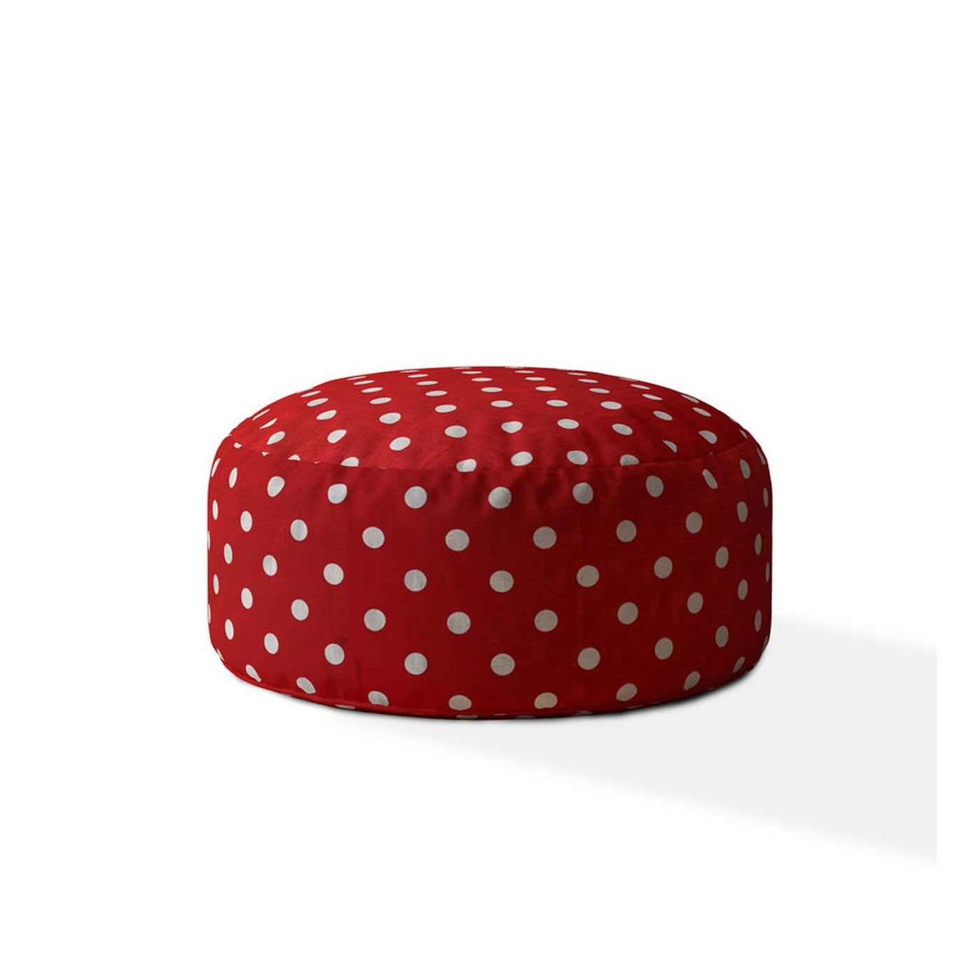 Indoor RETRO POLKA Bright Red/White Round Zipper Pouf - Stuffed - Extra Beads Included! - 24in dia x 20in tall--1