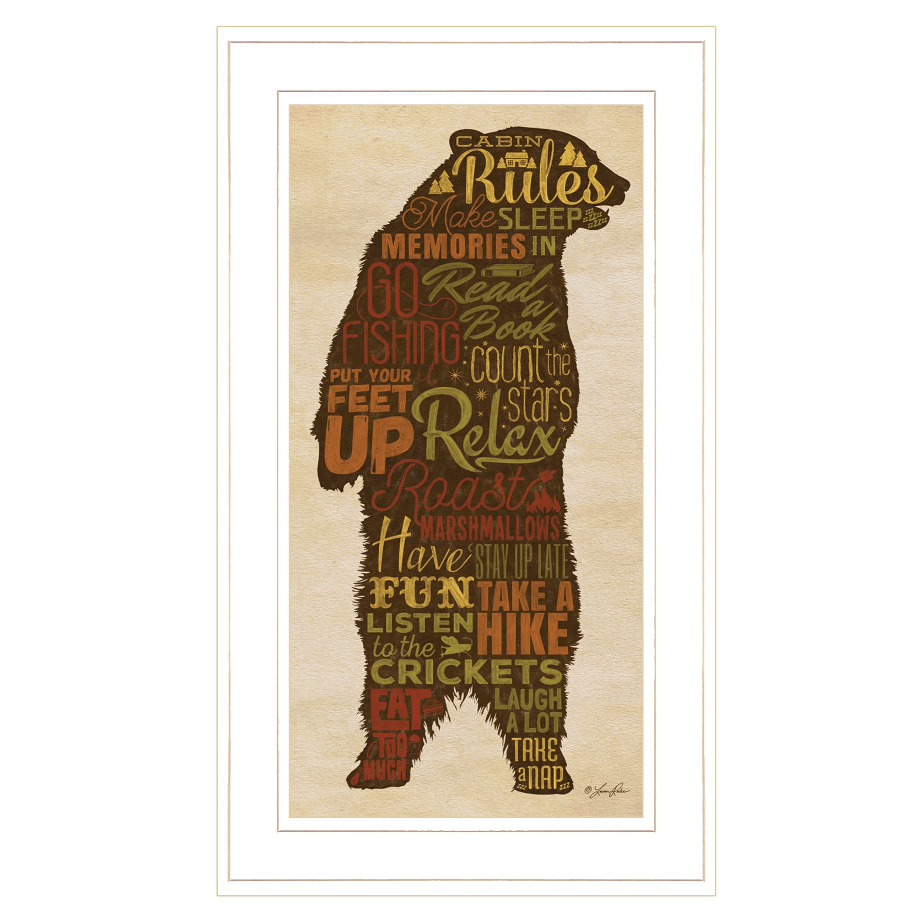 "Cabin Rules" By Lauren Rader, Ready to Hang Framed Print, White Frame--1