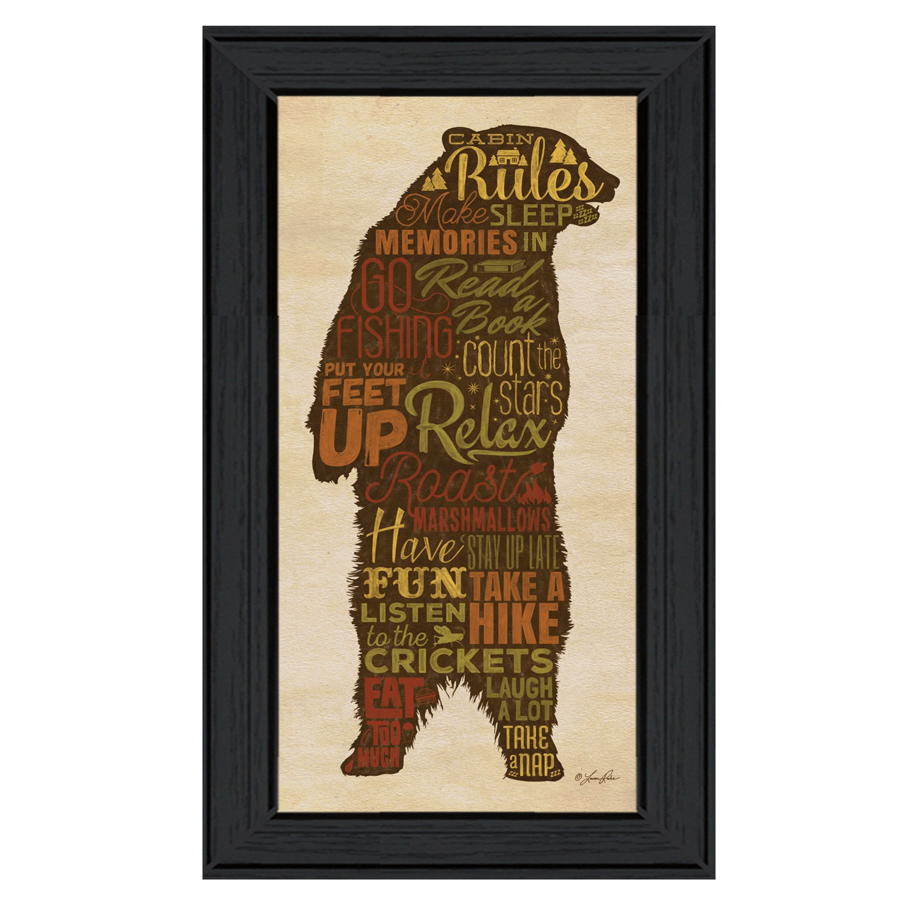 "Cabin Rules" By Lauren Rader, Ready to Hang Framed Print, Black Frame--1