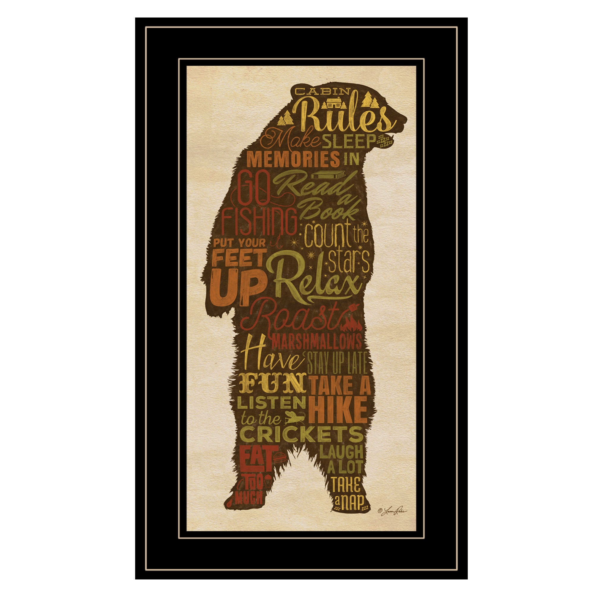 "Cabin Rules" By Lauren Rader, Ready to Hang Framed Print, Black Frame--1